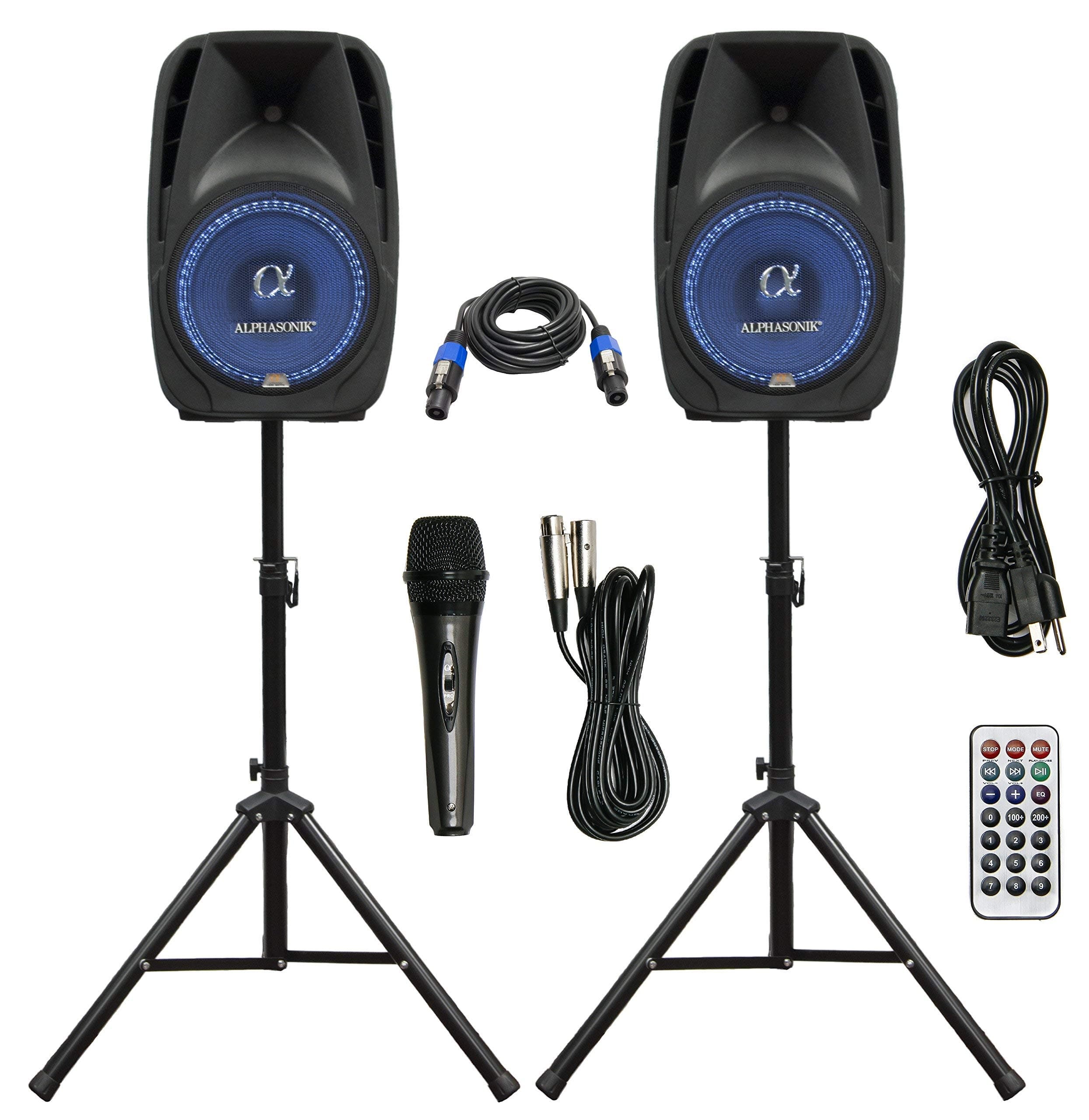 Pair Alphasonik All-in-one 8" Powered 800W PRO DJ Amplified Loud Speakers with Bluetooth USB SD Card AUX MP3 FM Radio PA System LED Lights Kara...