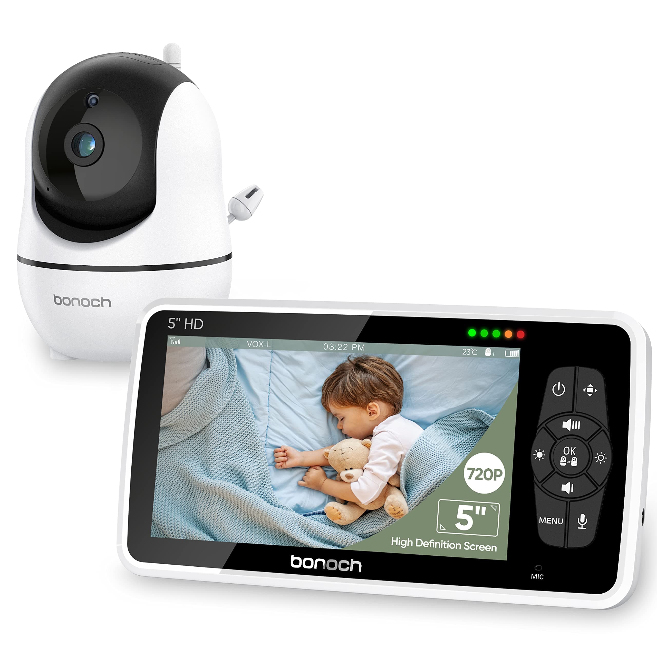 Baby Monitor bonoch 720P 5" HD Video Baby Monitor with Camera and Audio No WiFi Baby Camera Monitor 22h Battery,1000ft Range, Auto Night Vision...