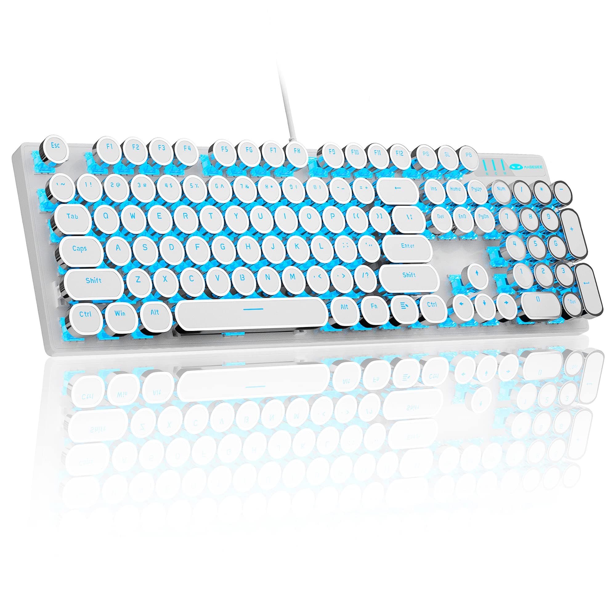 MageGee Typewriter Mechanical Gaming Keyboard, Retro Punk Round Keycap LED Backlit USB Wired Keyboards for Game and Office, for Windows Laptop PC M...