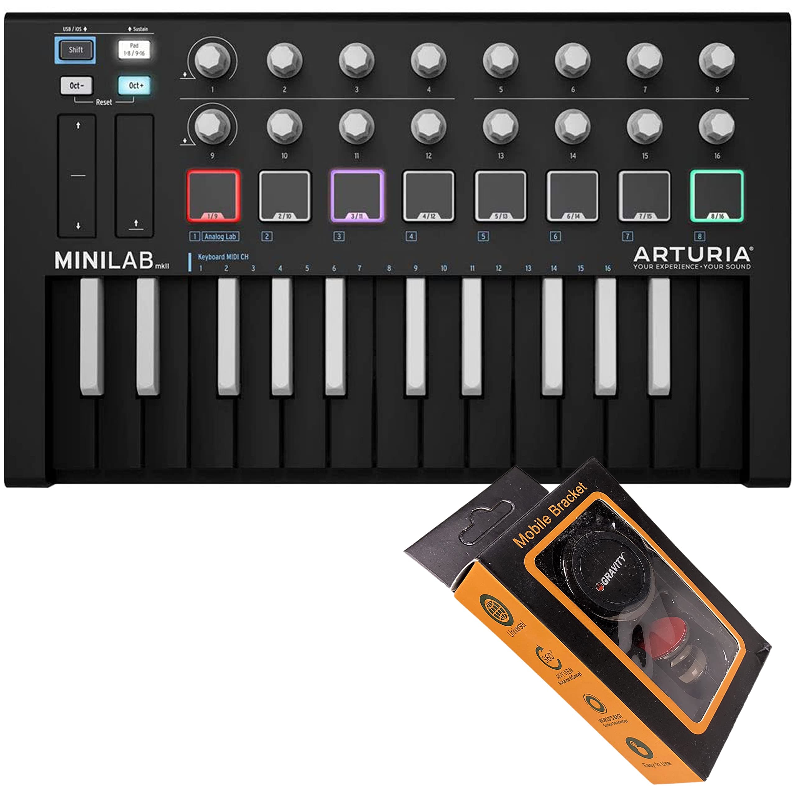 Arturia MiniLab MKII Mini Hybrid Keyboard Controller Black Edition 25-Note USB Mini Keyboard Controller with 16 Encoders with Gravity Magnet Phone ...
