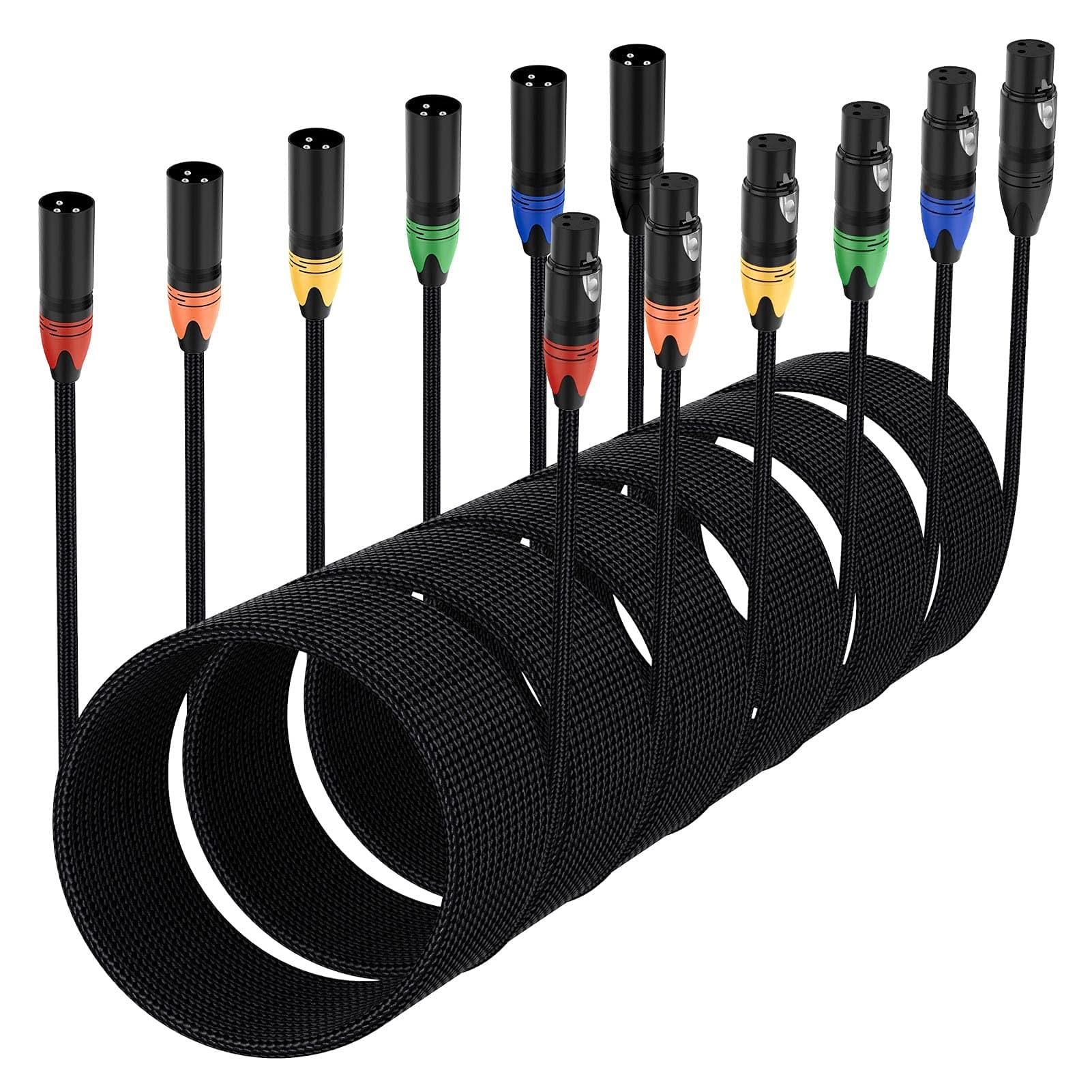 Anewbig XLR Cables 25ft 6 Pack, Mic Cable 25 ft Feet, 3 Pin Male to Female XLR Microphone DMX Cord- Black Braided, 25 Foot, 6pack