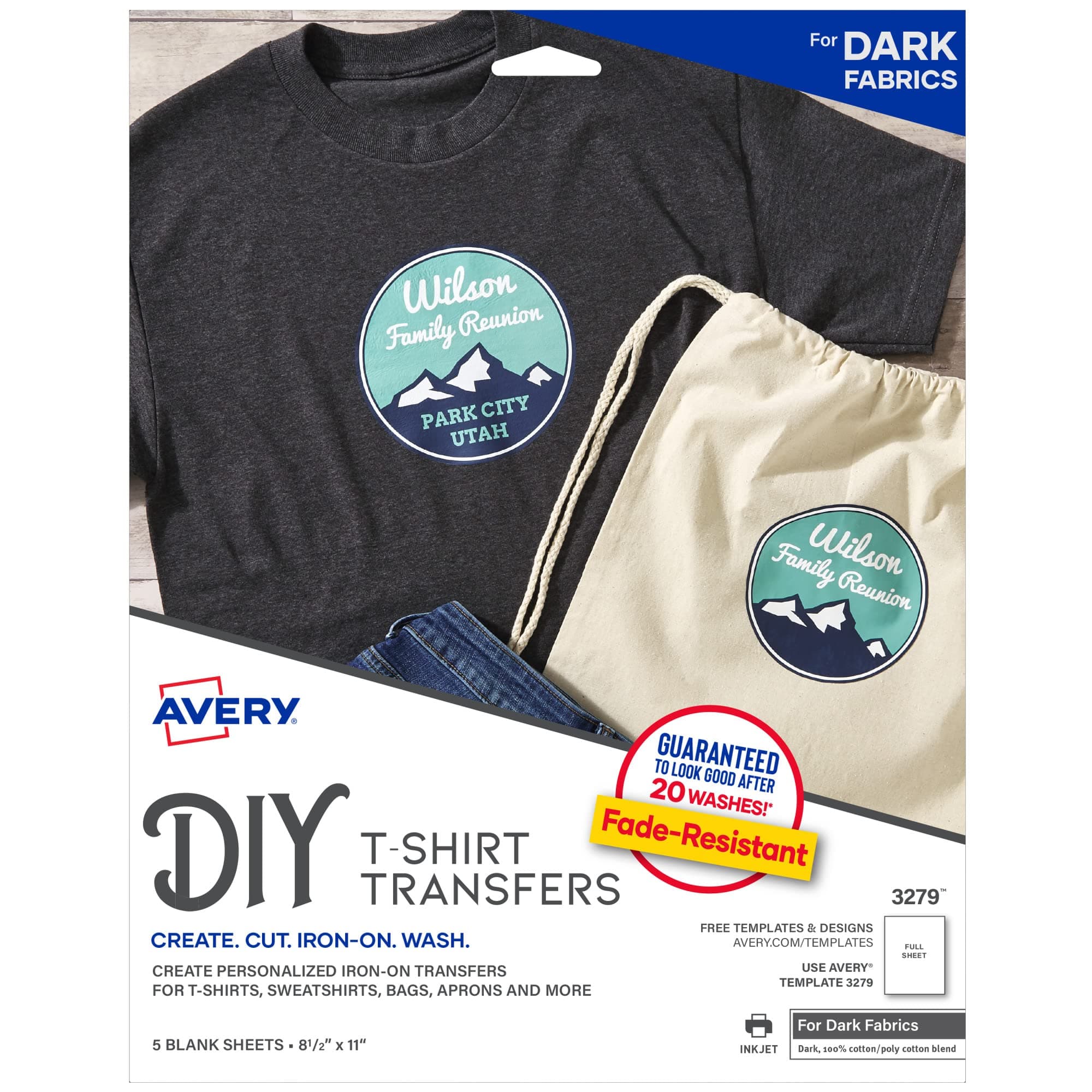 Avery Printable T-Shirt Transfers, for Use On Dark Fabrics, Inkjet, 30 Paper Transfers (3279)