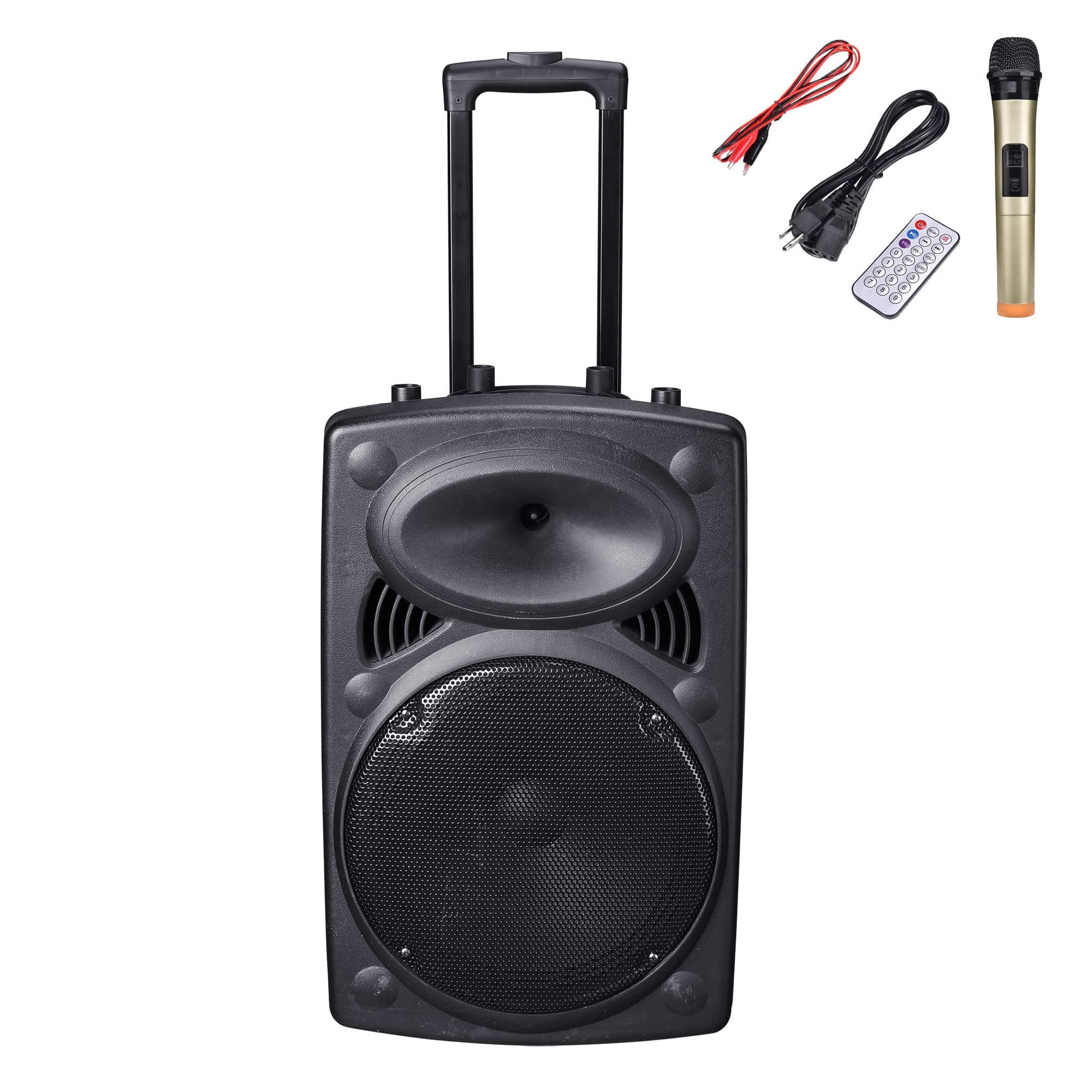 AW Portable 12Inch Active PA Speaker System Mic AMP Bluetooth USB SD LCD FM Remote w/Wireless Microphone