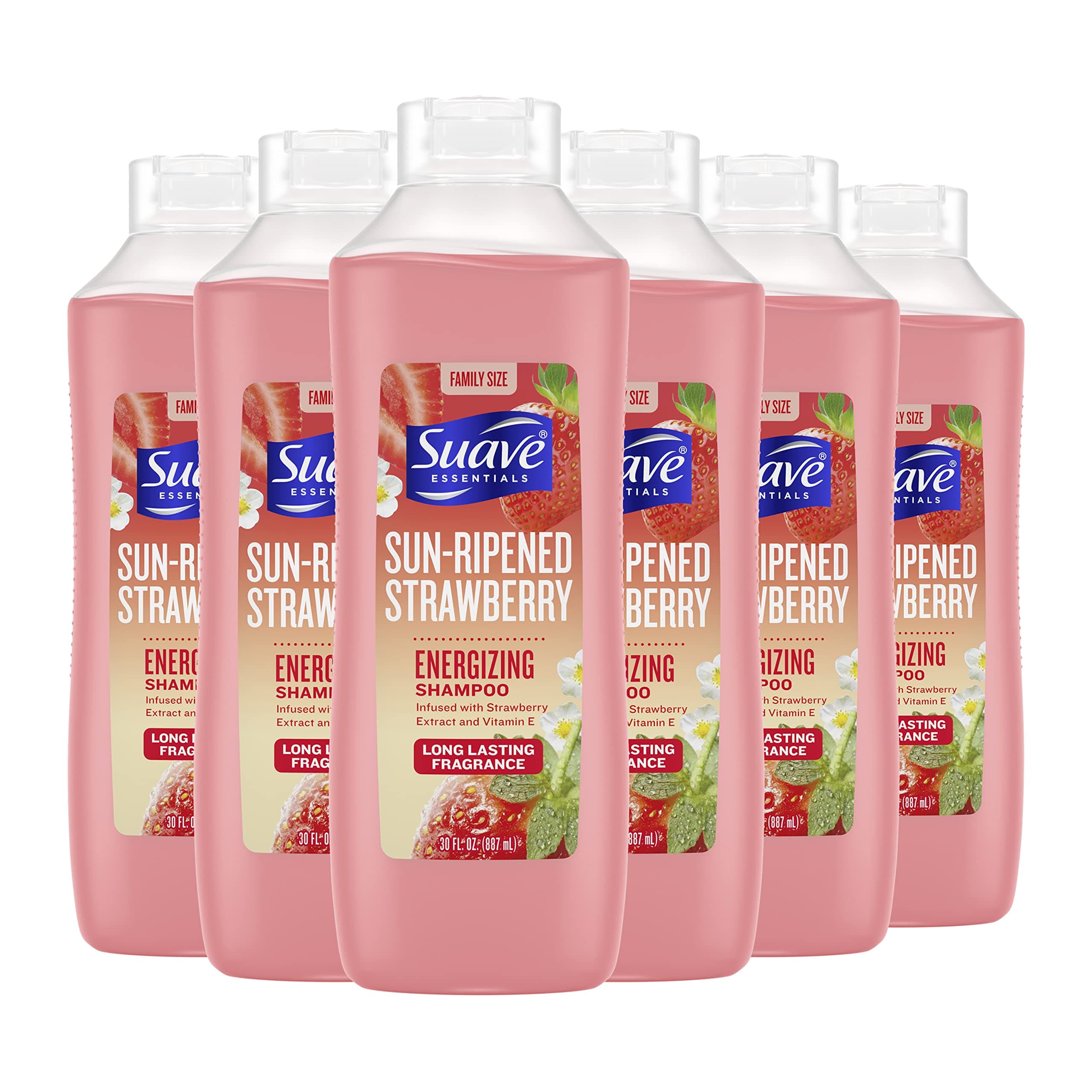 Suave Essentials Shampoo Shampoo for Dry Hair Strawberry Infused with Strawberry Extract and Vitamin E, 30 oz, Pack of 6