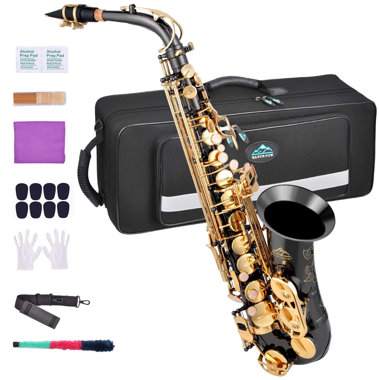 EASTROCK Black Nickel/Golden Alto Saxophone E Flat Sax Full Kit for Students Beginner with Carrying Case,Mouthpiece,Mouthpiece Cushion Pads,Cleanin...