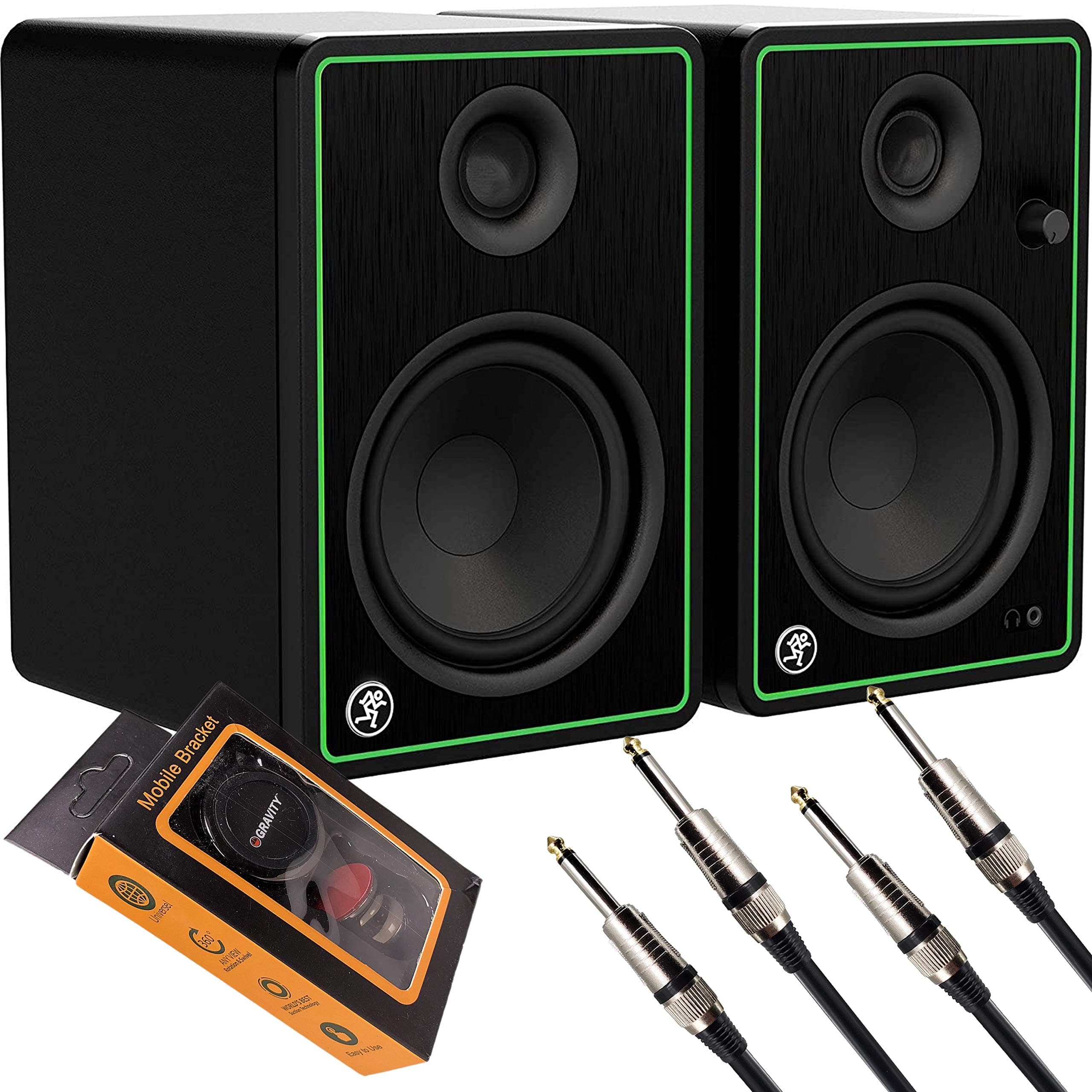 Mackie CR Series Studio Monitor (CR5-X) with Pair of EMB Cables and Gravity Magnet Phone Holder Bundle
