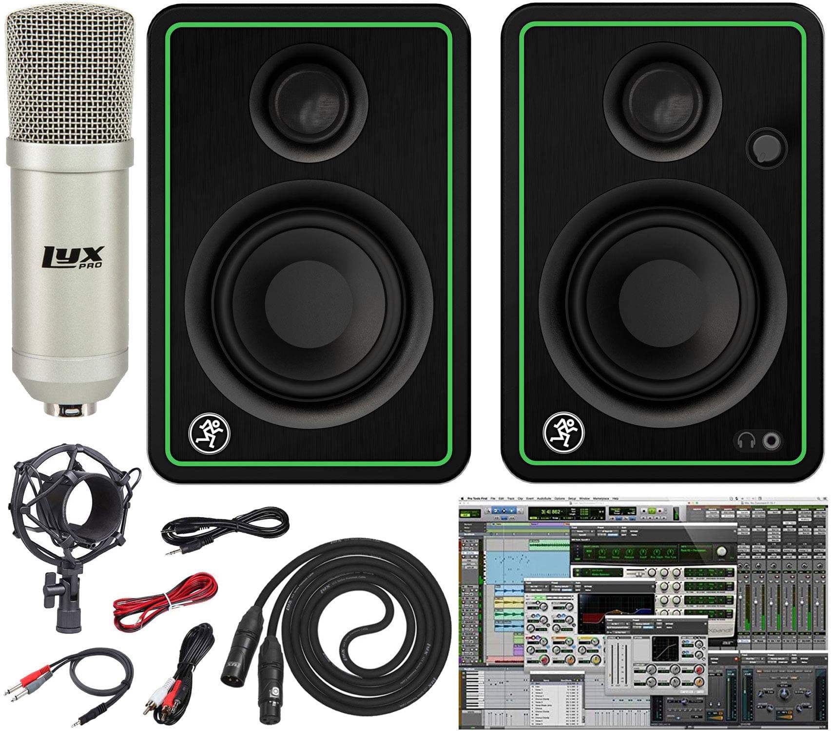 Mackie CR3-X 3-Inch Creative Reference Multimedia Monitors with Professional Recording Microphone and Pro Cable Kit Featuring Pro Tools First DAW M...