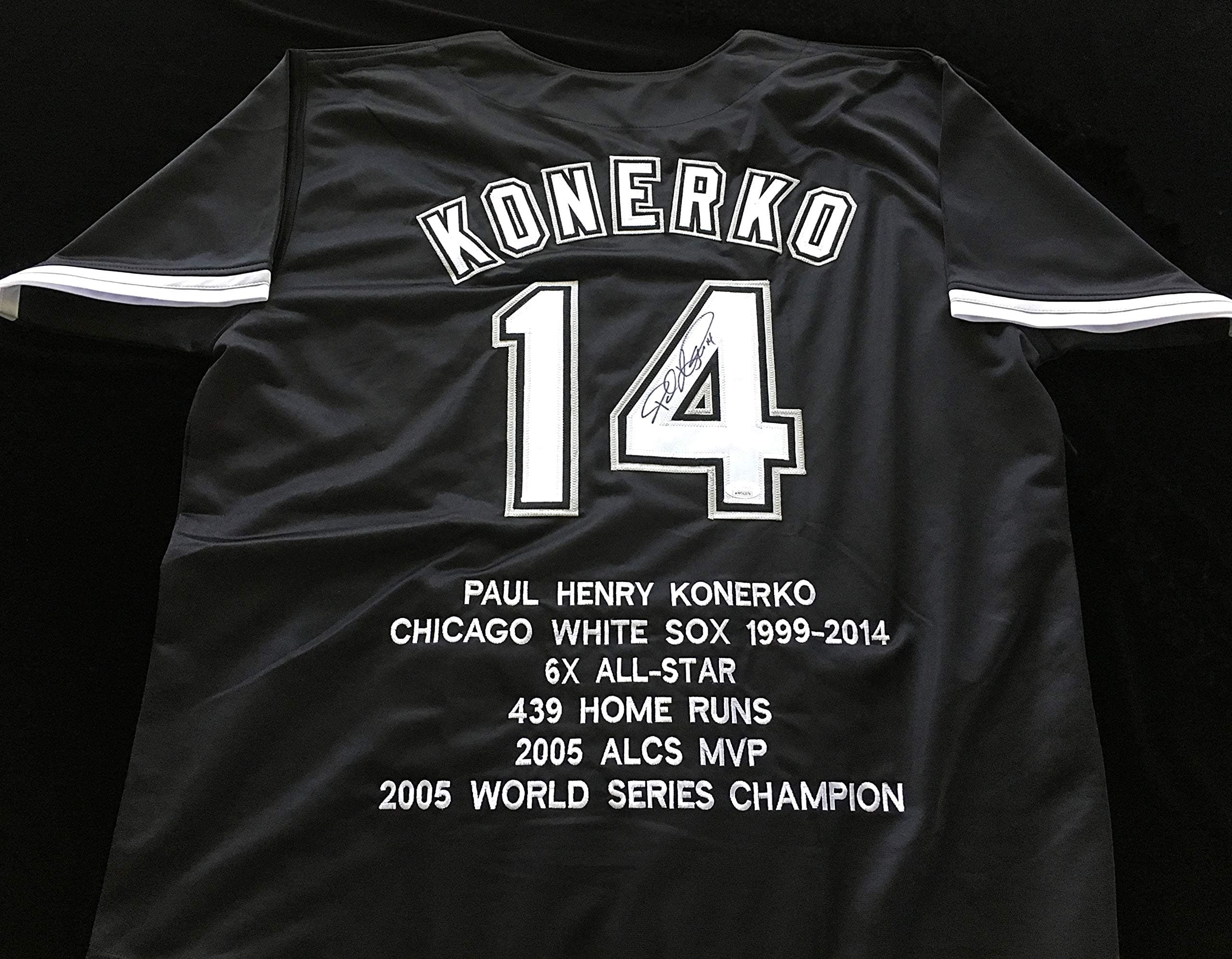 Paul Konerko Chicago White Sox Signed Autographed Black Baseball Stat Jersey with JSA COA