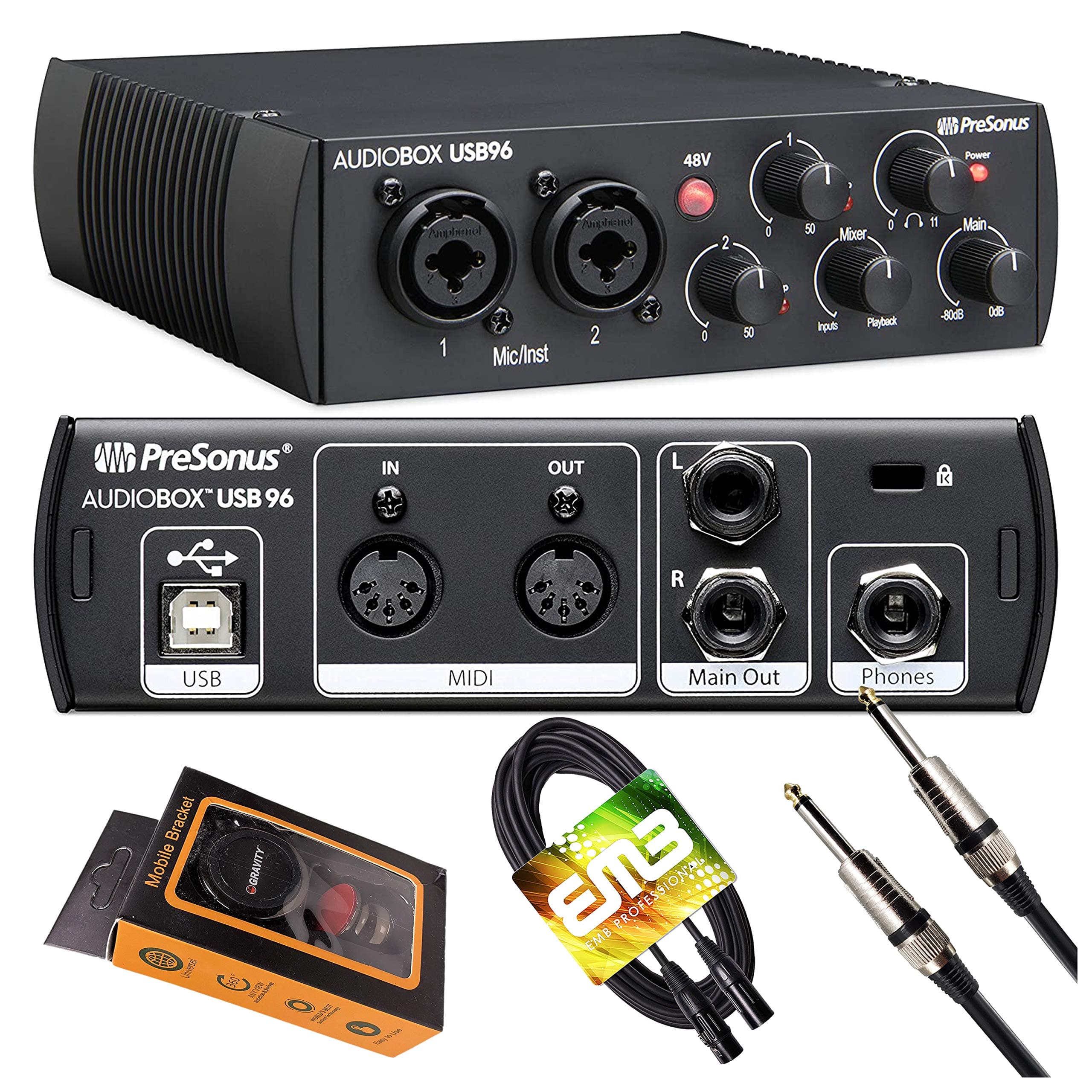 PreSonus AudioBox USB 96 Black USB Audio Interface 2-Channel 24-bit/96kHz USB 2.0 Recording with 2 Instrument/Microphone Preamps with Gravity Magne...