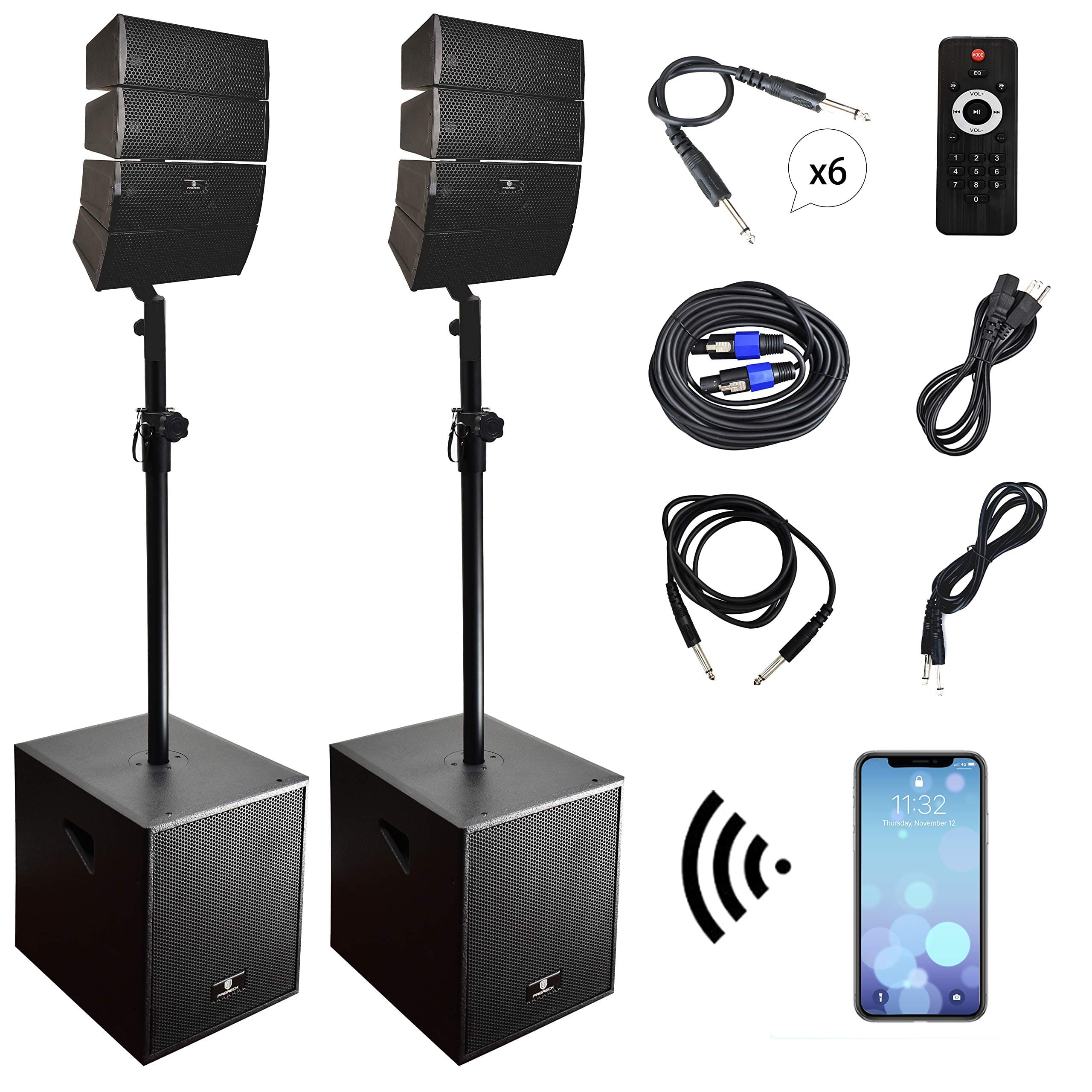 PRORECK Club 3000 12-Inch 4000w DJ Powered PA Speaker System Combo Set with Bluetooth USB Drive Read Function SD Card Remote Control,Two subwoofers...