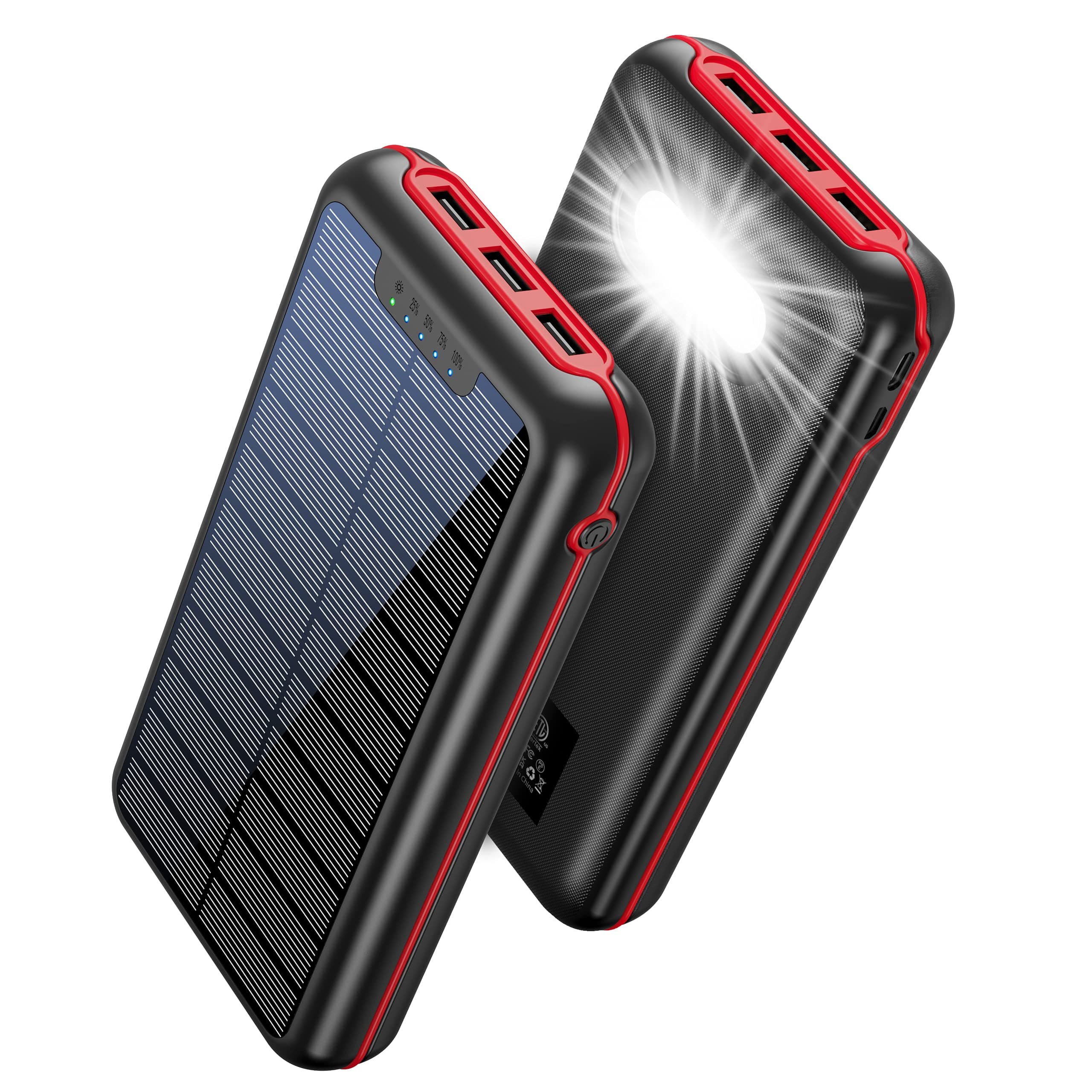 Portable Charger Solar Power Bank 36000mAh Solar Phone Charger, External Battery Pack with 3 Output & 2 Input Flashlight, Portable Phone Chargers f...
