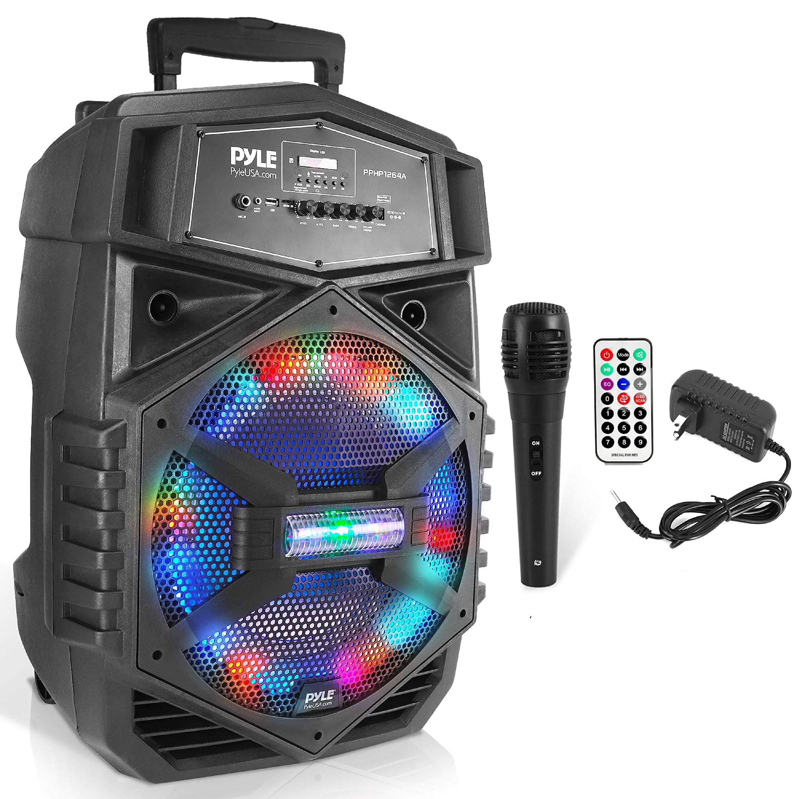 Portable Bluetooth PA Speaker System - 1000W Outdoor Bluetooth Speaker Portable PA System w/Microphone in, Party Lights, USB SD Card Reader, FM Rad...