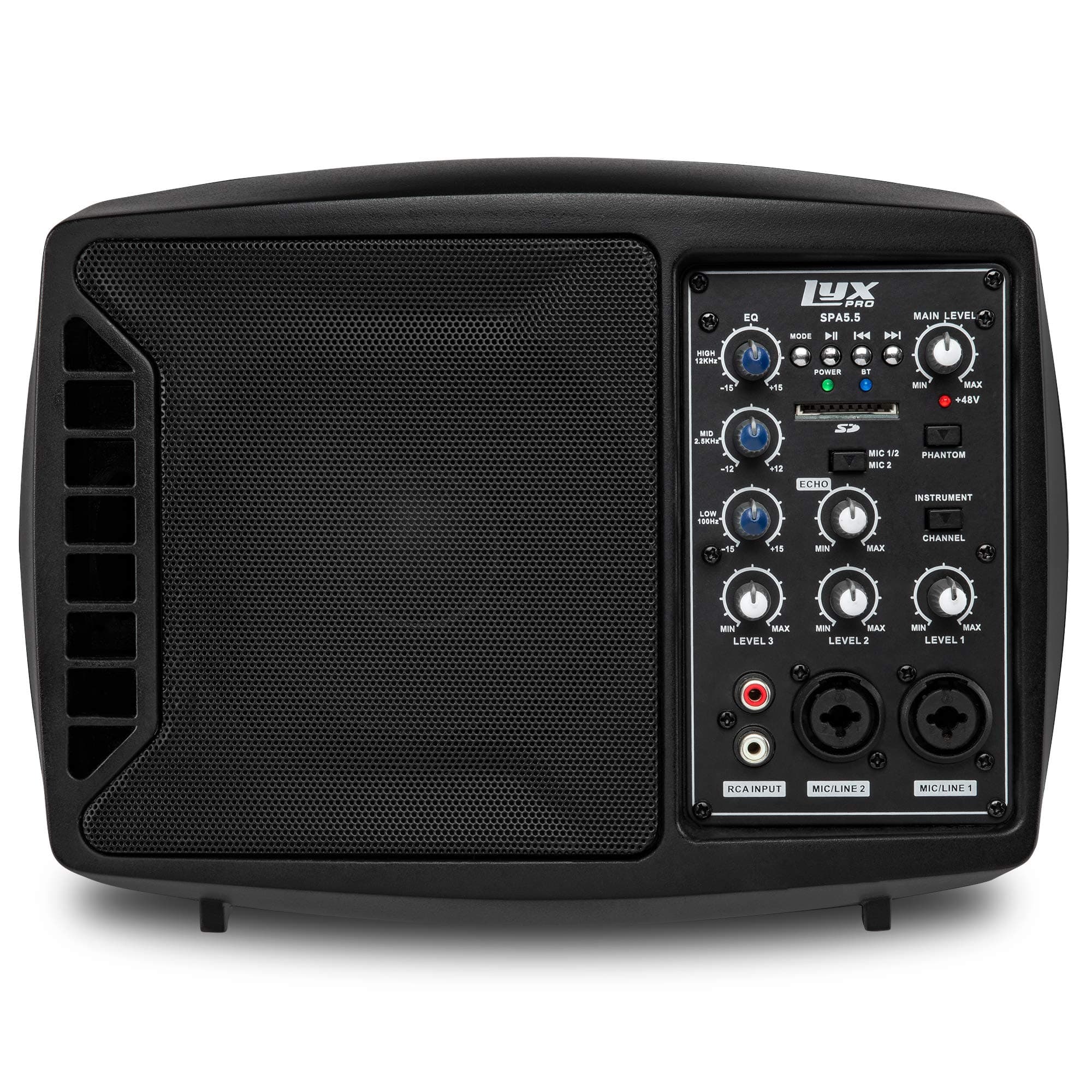 LyxPro SPA-5.5 Small PA Speaker Monitor Class-D Amplifier 3 Channel Mixer 3 Band EQ, Powerful Compact Active Speaker System amp with mixer 48V Phan...