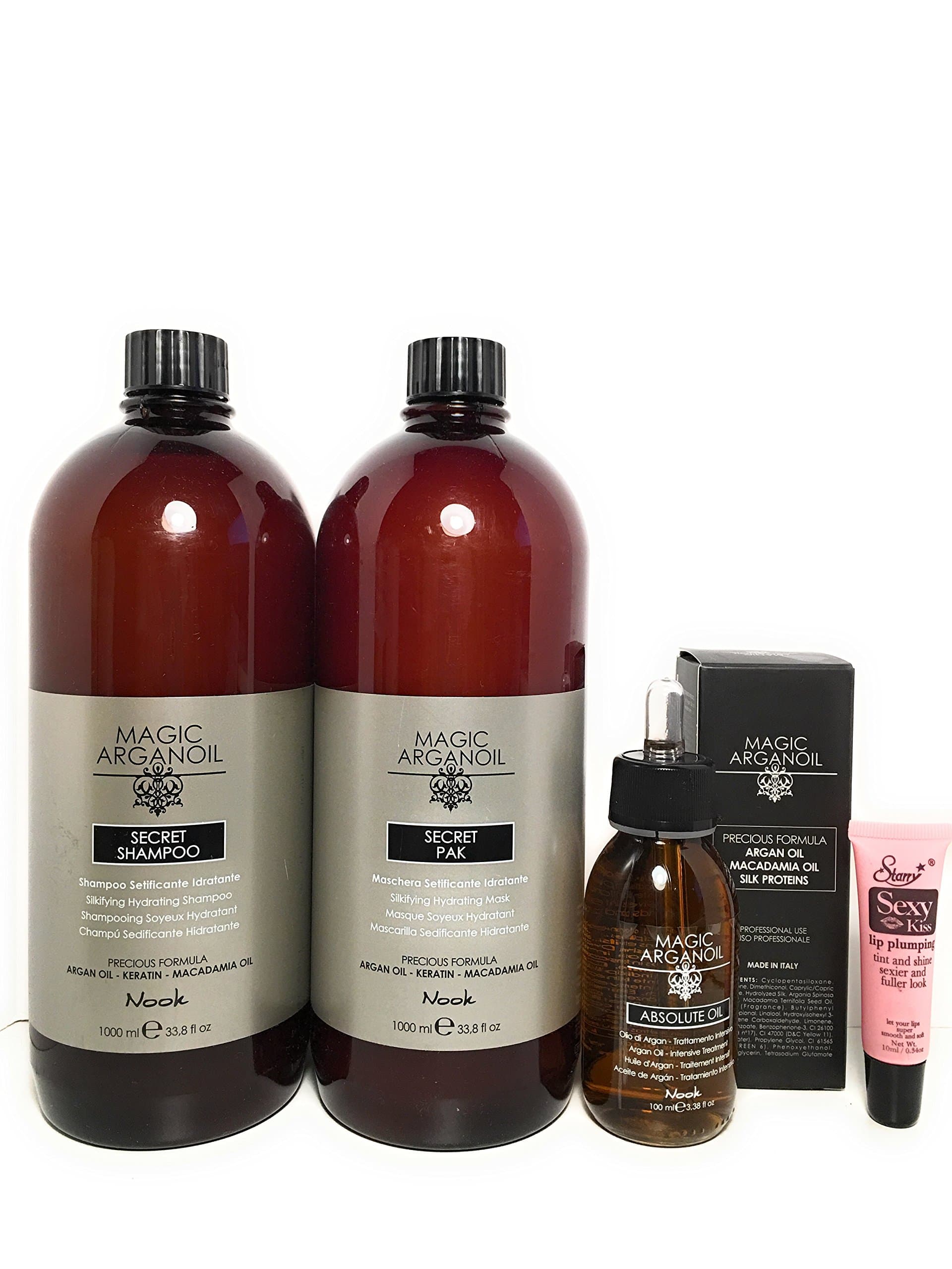 Maxima Nook Magic Argan Oil Shampoo 33.8 Oz,Magic Argan Oil Pak (Mask) 33.8 Oz and Arganoil Absolute Oil 3.38 Oz"Free Starry LipGloss 10ml"