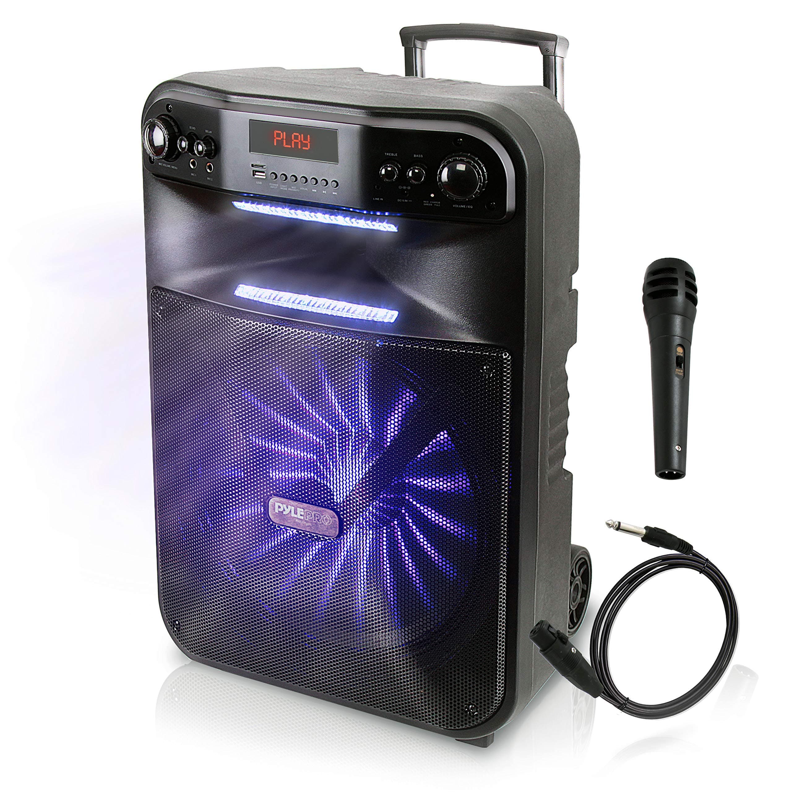 Pyle Wireless Portable PA System-600W Bluetooth Compatible Battery Powered Rechargeable Outdoor Sound Speaker Microphone Set with MP3 USB SD FM Rad...