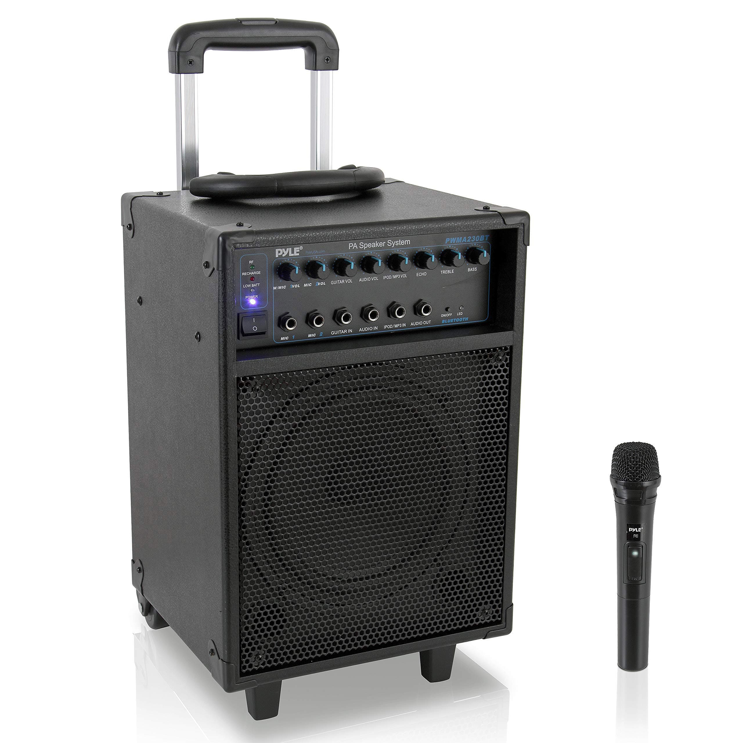 Pyle Wireless Portable PA System-400W Bluetooth Compatible Rechargeable Battery Powered Outdoor Sound Stereo Speaker Microphone Set w/Handle, Wheel...