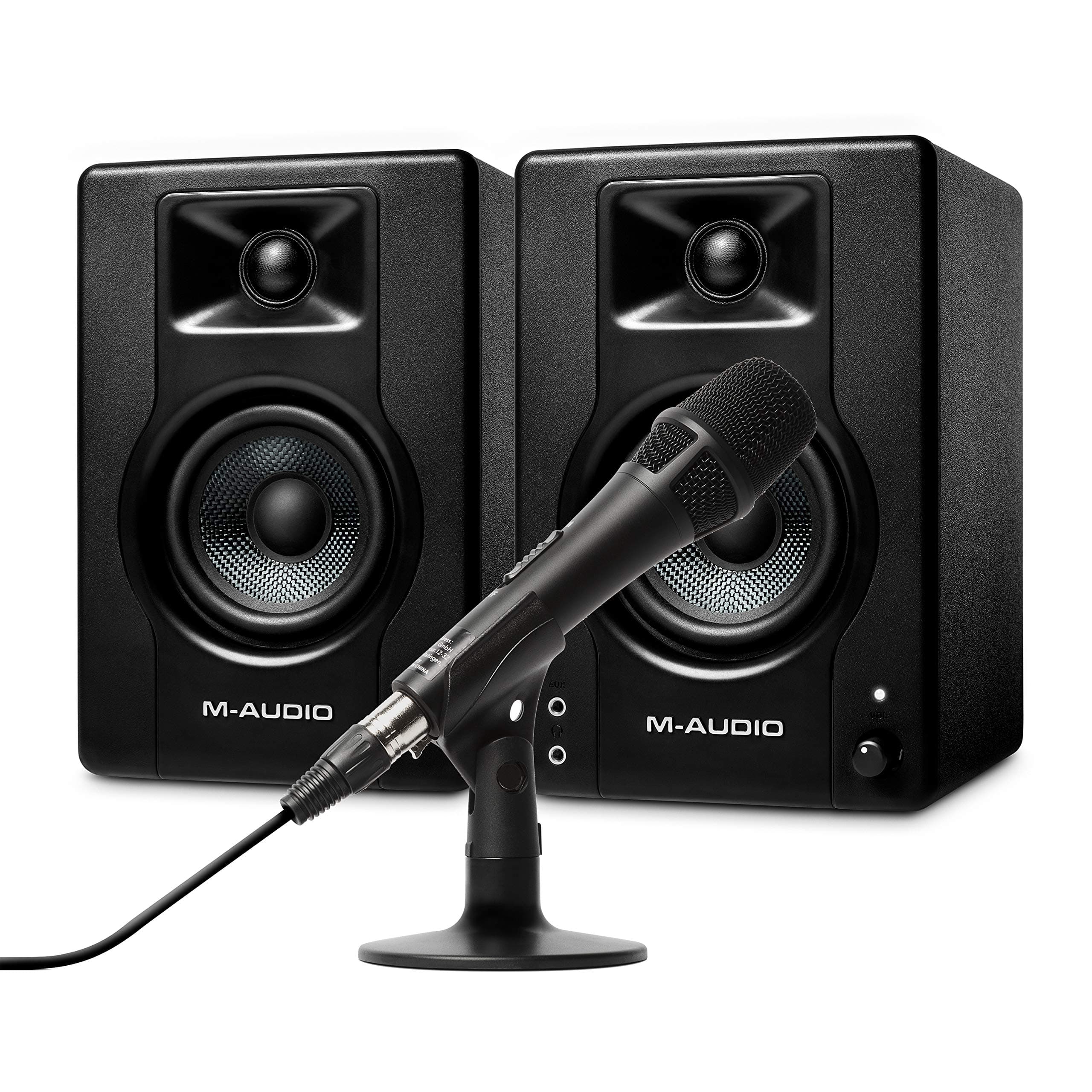 M-Audio BX3-120-Watt Computer Speakers/Studio Monitors + Marantz Pro M4U - USB Condenser Microphone With Audio Interface, Mic Cable and Desk Stand