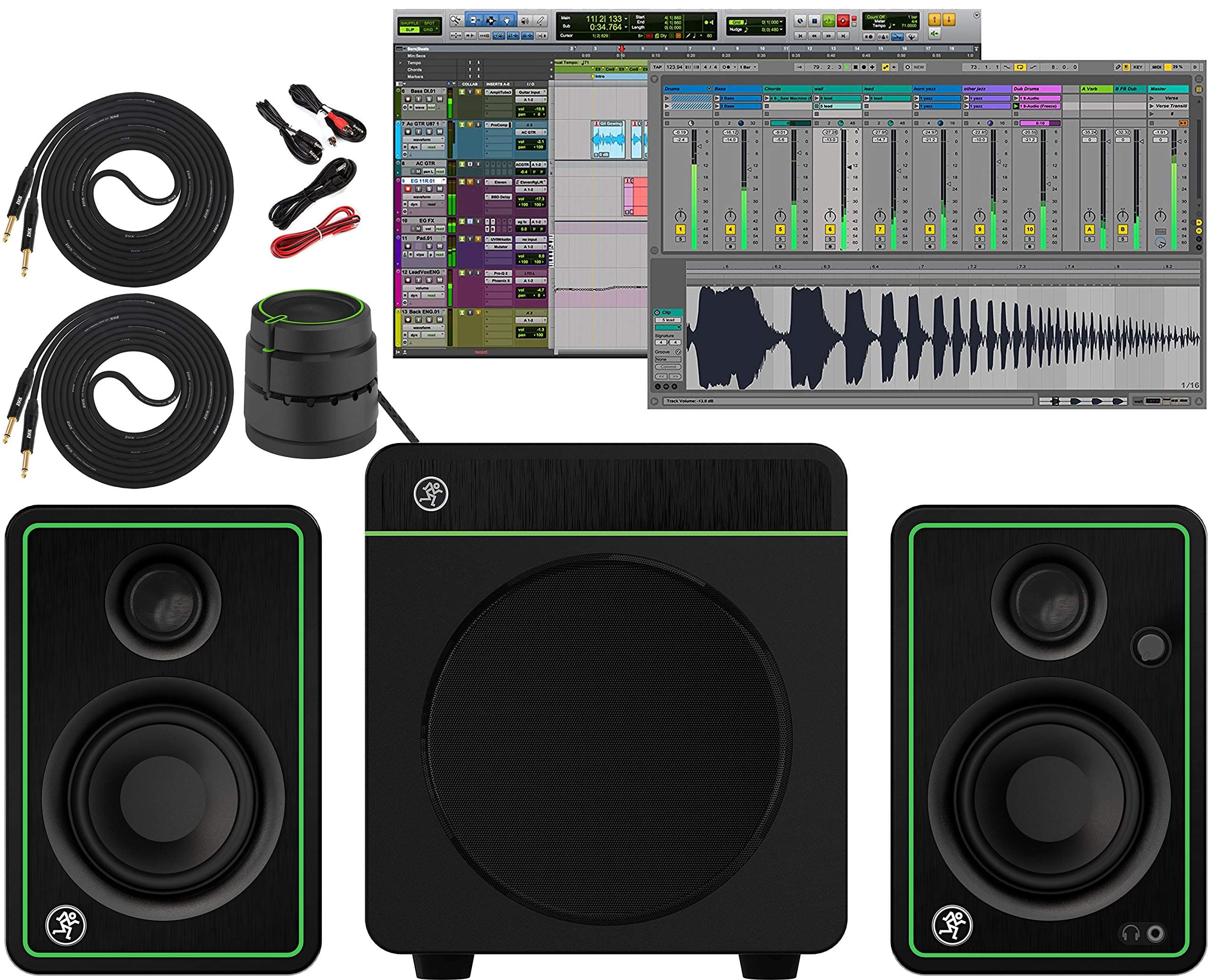 Mackie 8" Multimedia Creative Reference Bluetooth 200w Subwoofer w/Desktop Volume Controller w/ CR3-X BT Bluetooth Studio Monitors and Pro Cabl...