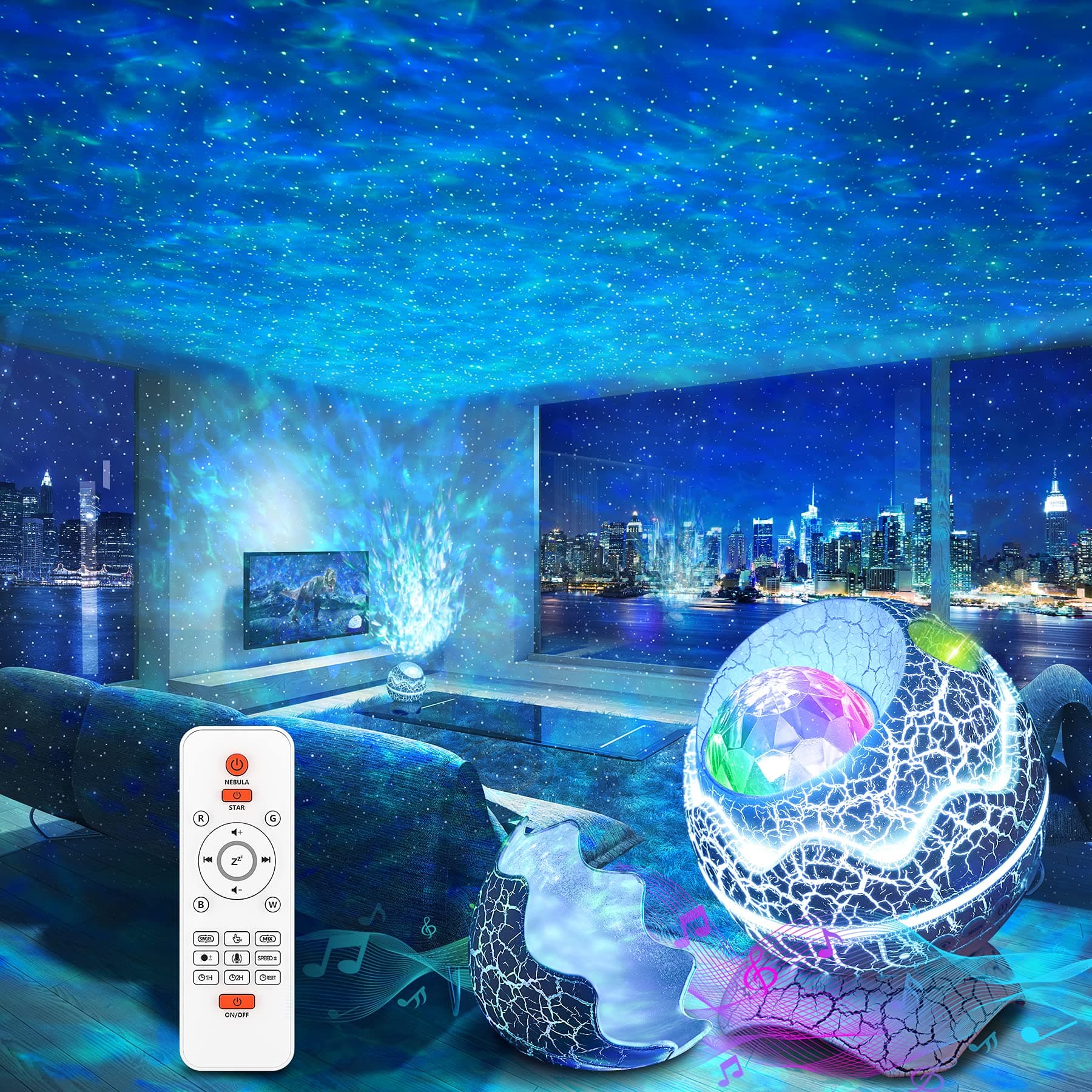 Star Projector, Rossetta Galaxy Projector for Bedroom, Remote Control & White Noise Bluetooth Speaker, 14 Colors LED Night Lights for Kids Room, Ad...