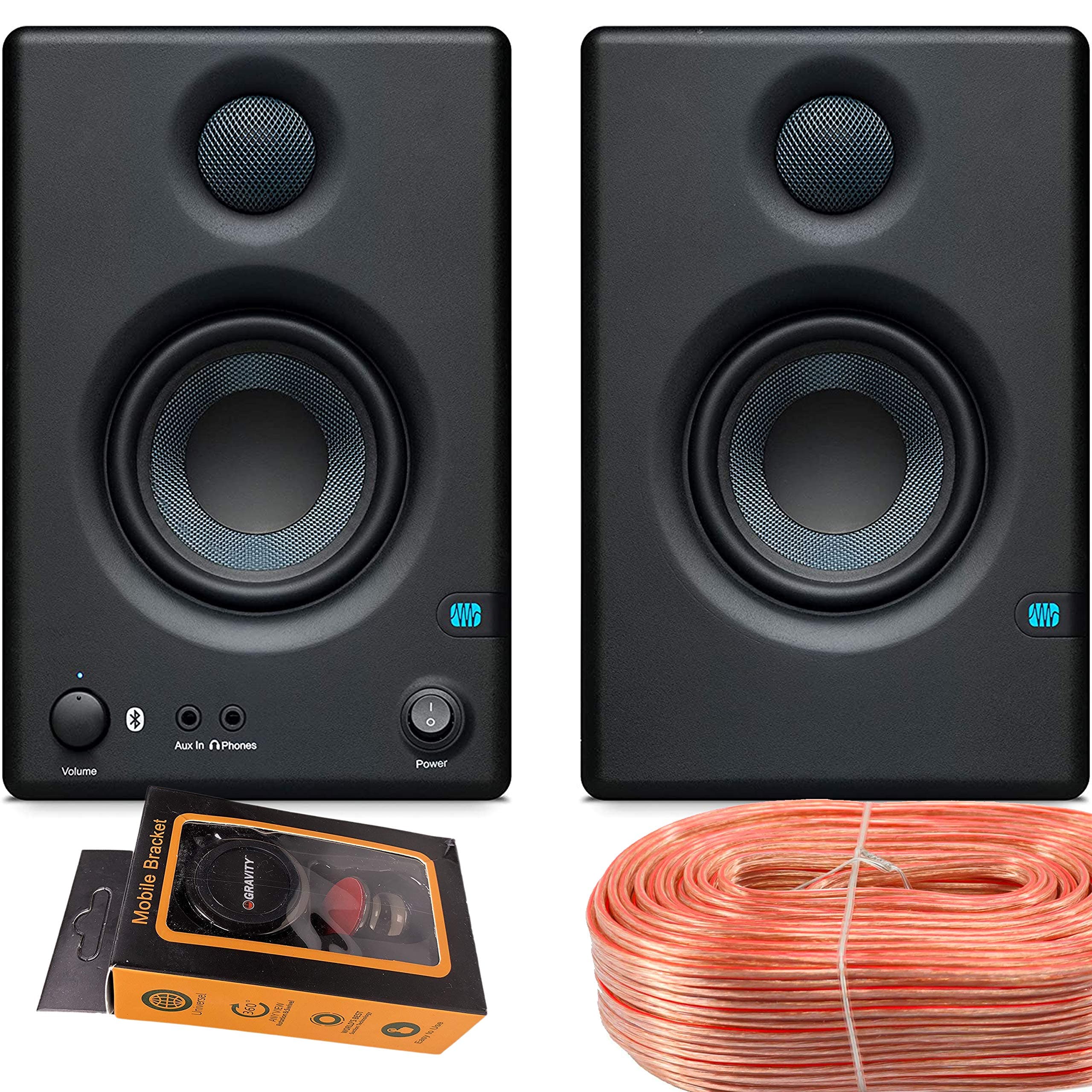 PreSonus Eris E3.5 BT-3.5-Inch Near Field Studio Monitors with Bluetooth 50W Power (25 W/Side) Class AB Amplification with EMB Speaker Wires and Gr...
