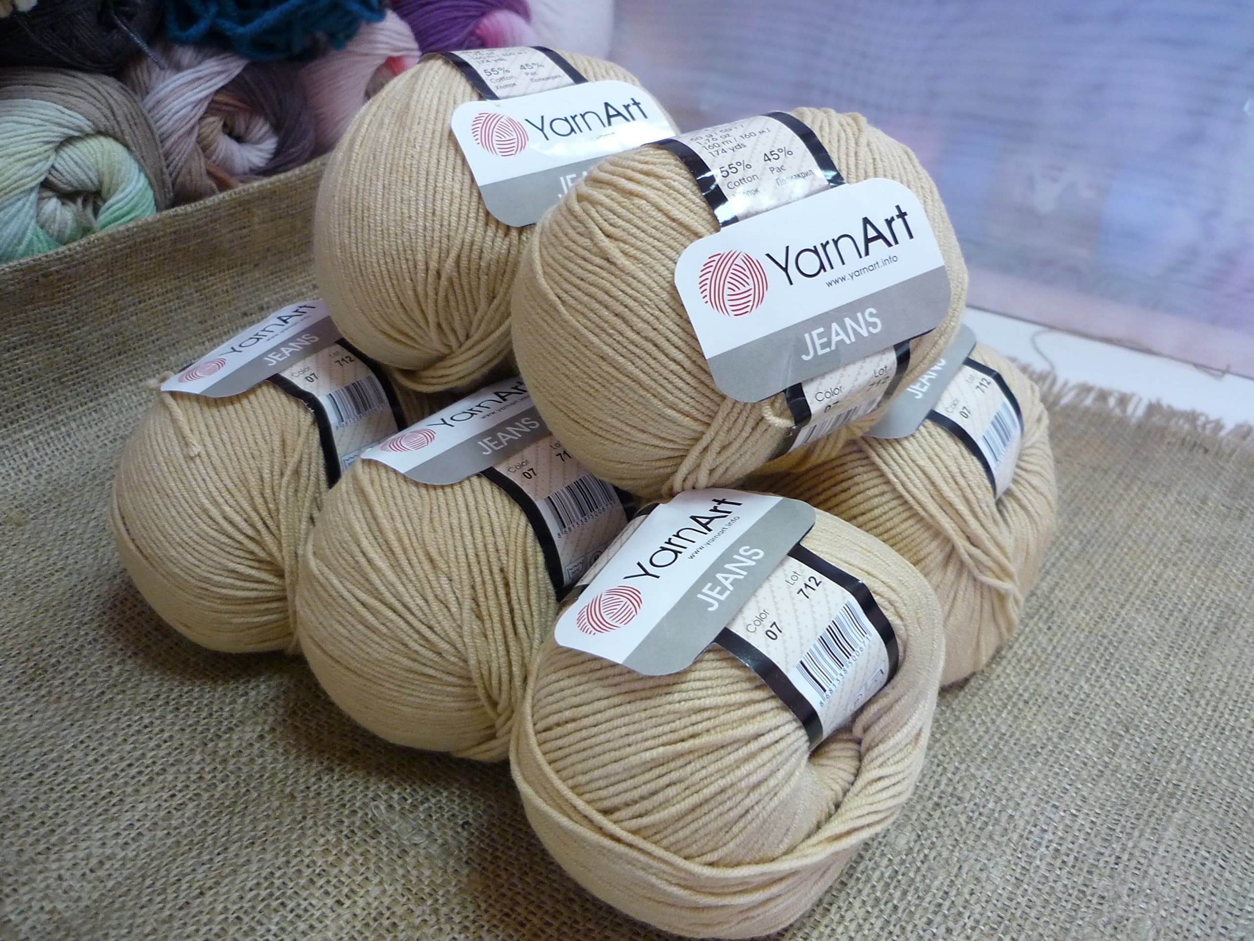 55% Cotton 45% Acrylic Yarn YarnArt Jeans Cotton Blend Thread Crochet Hand Knitting Art Lot of 8skn 400 gr 1392 yds Color Beige 07