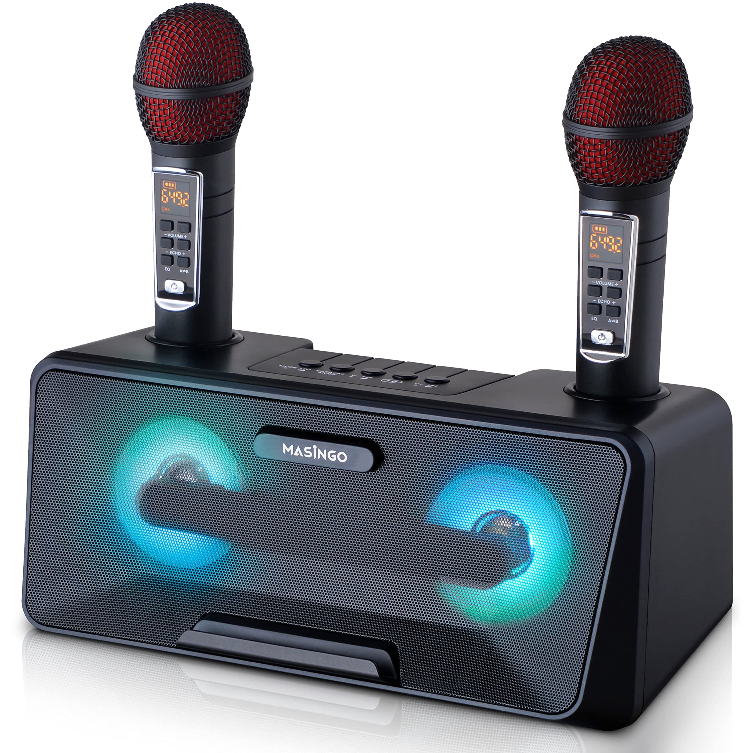 MASINGO Karaoke Machine for Adults and Kids with Portable Bluetooth Speakers, 2 Wireless Microphones, LED Lights, PA System & Karaoke Song Mode! Be...