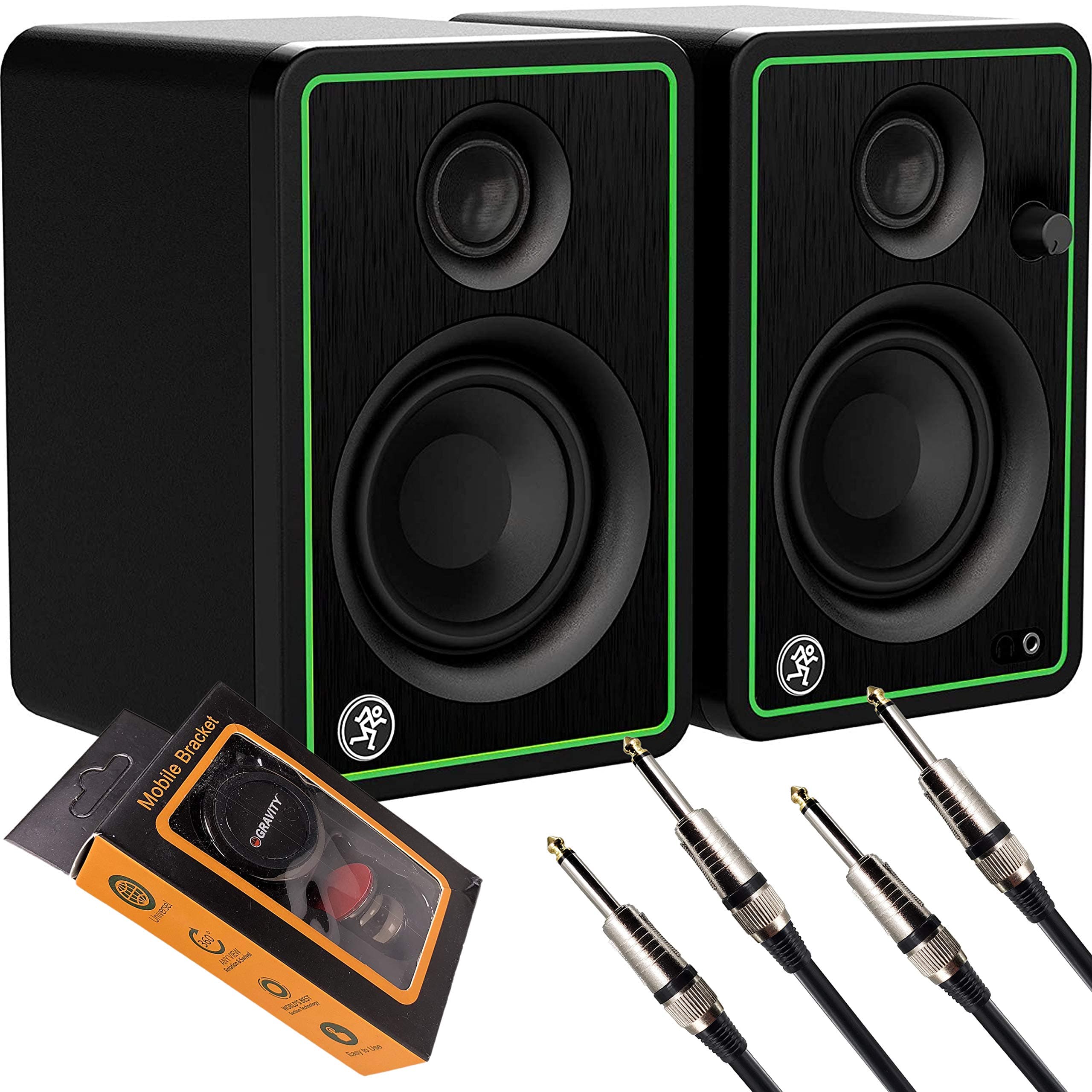 Mackie CR Series Studio Monitor (CR4-XBT) with EMB Cable and Gravity Magnet Phone Holder Bundle