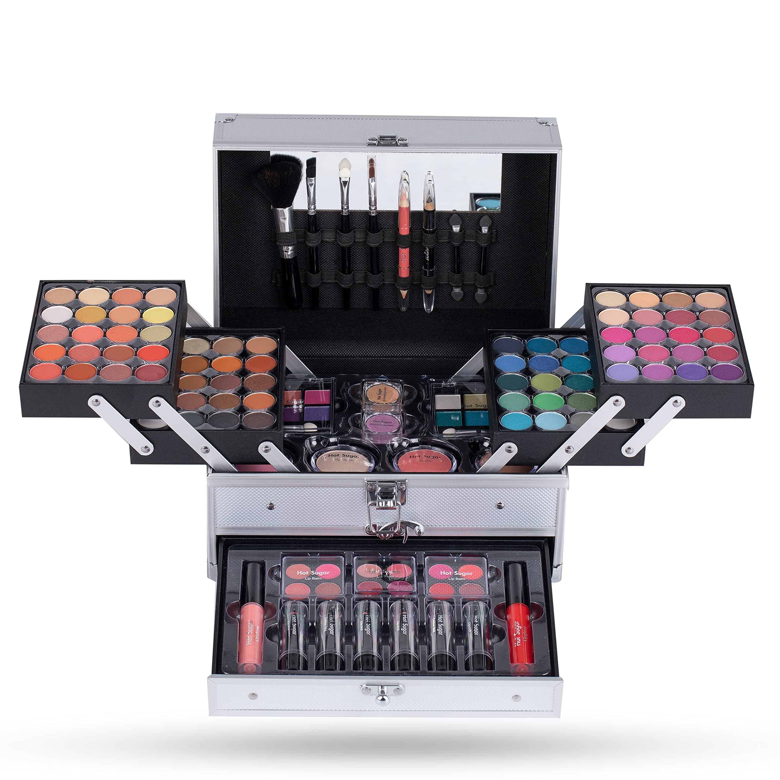 Hot Sugar Girls Makeup Set for Teenagers Beginners Adults Professionals with Reusable Trendy Silver Cosmetic Box Includes Everything for A Full Fac...