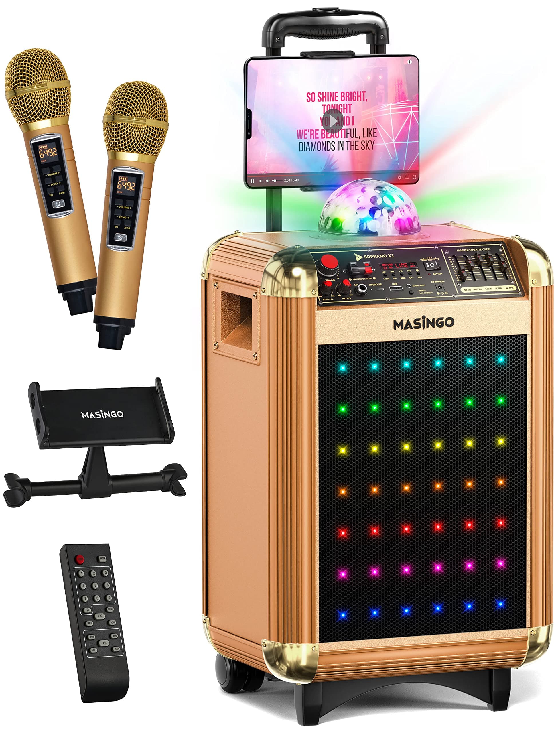 MASINGO Bluetooth Karaoke Machine for Adults and Kids - Portable Singing Equipment Set W/ 2 Wireless Karaoke Microphones - PA Speaker System with D...