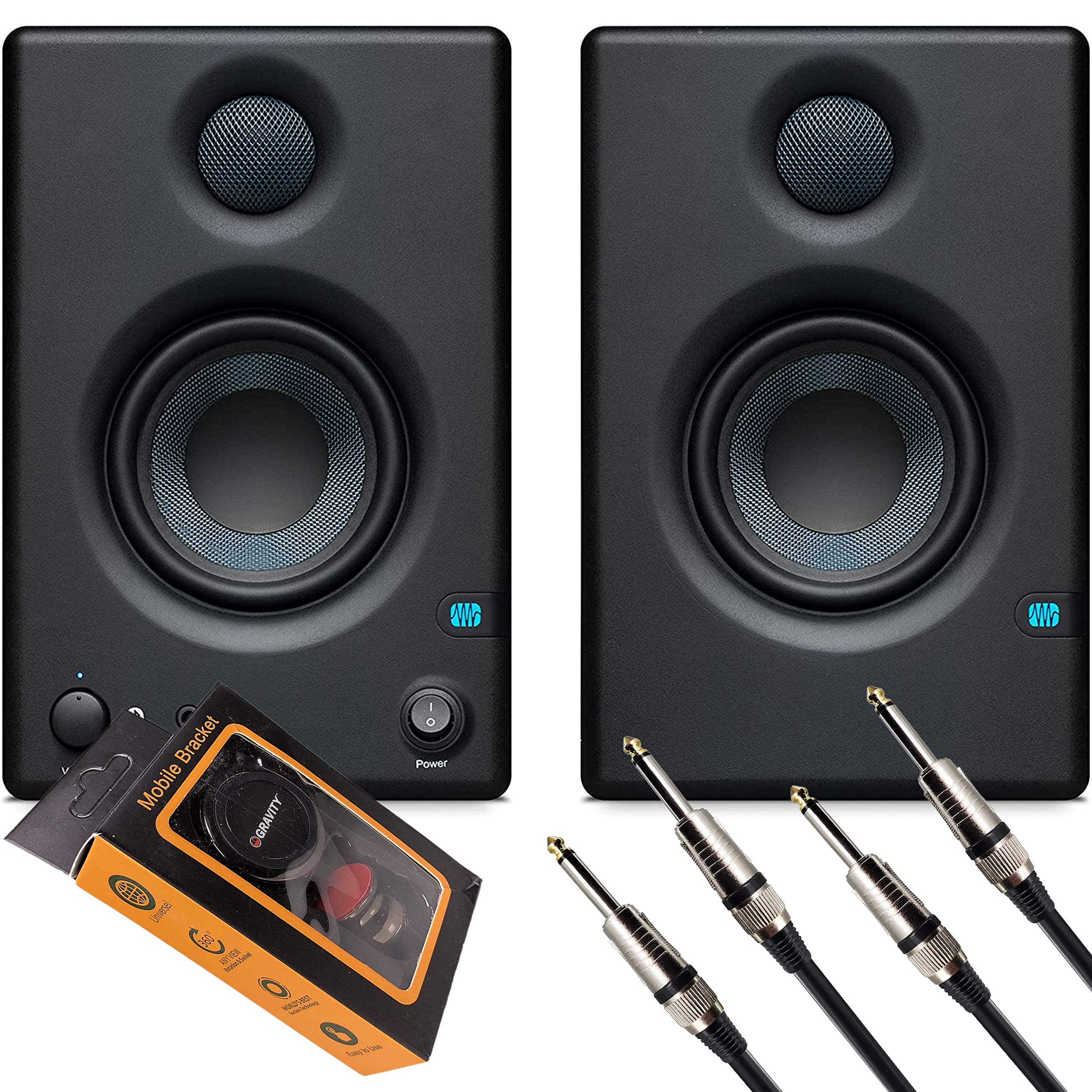 PreSonus Eris E3.5 BT-3.5-Inches Near Field Studio Monitors / 50 Watts (25W Side) Class AB Amplification Bluetooth 5.0 Stereo Input + EMB QTQ Cable...