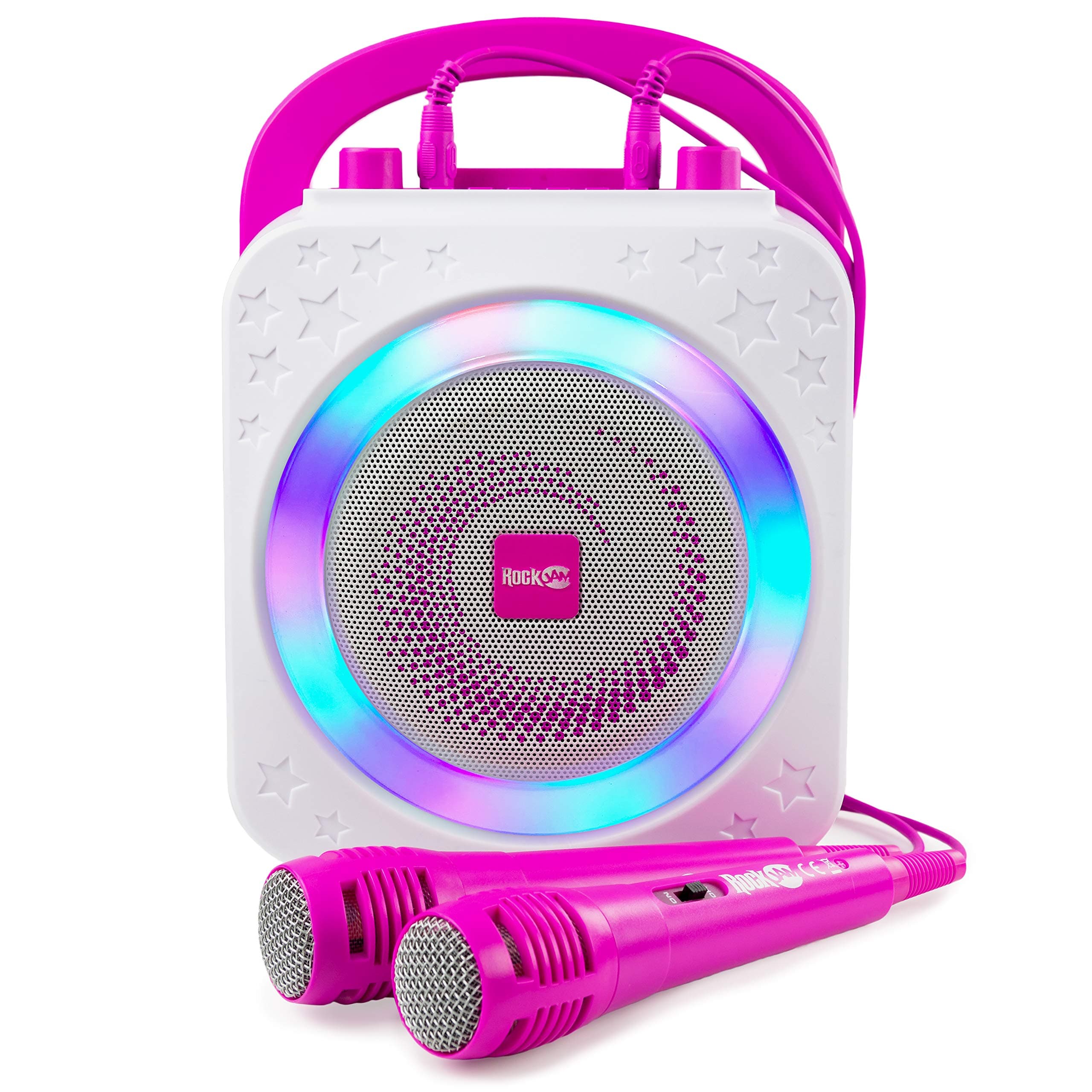 RockJam Party Bluetooth, 10Watt Speaker & Two Microphones, Pink 5-Watt Karaoke Machine, 10 (RJPS150-PK)