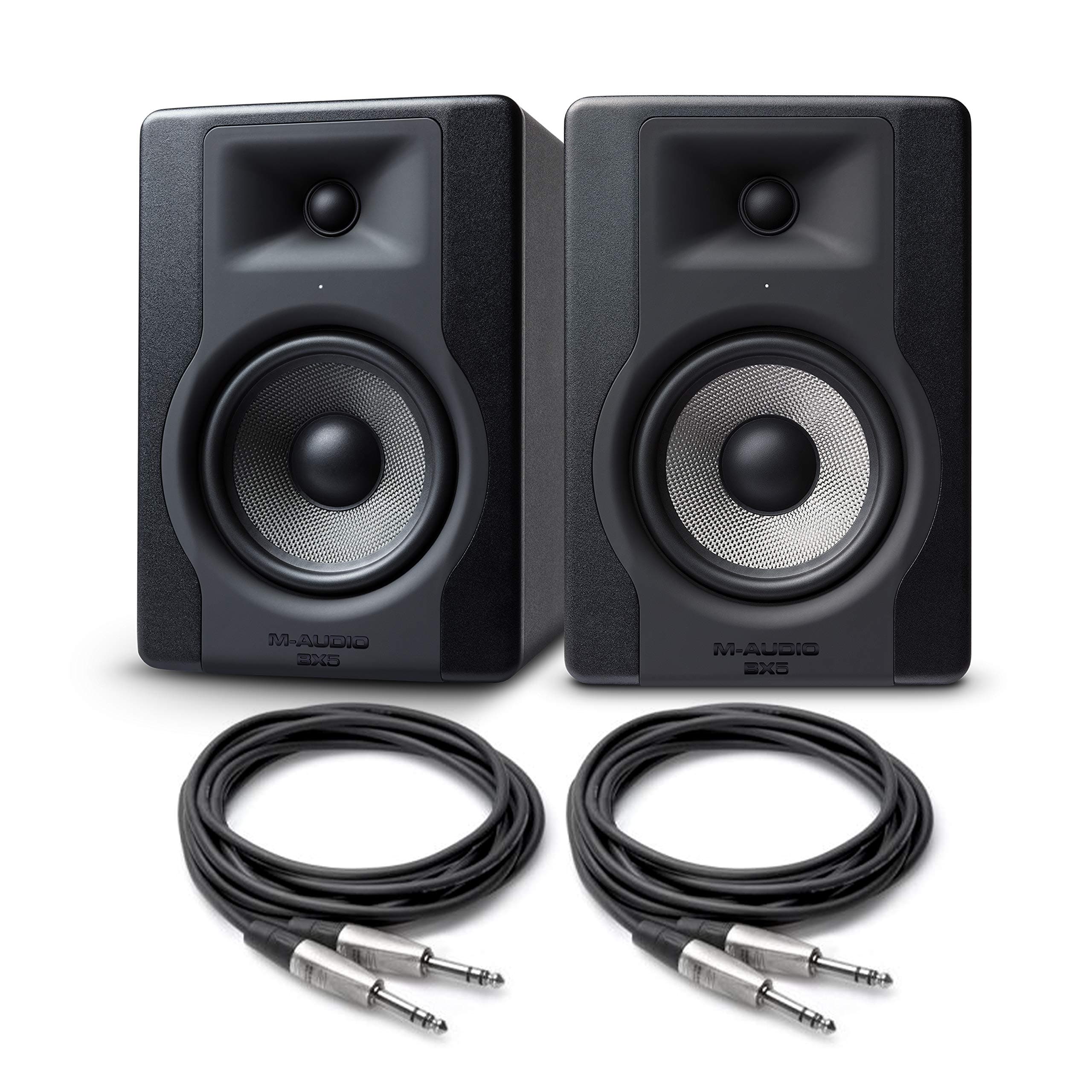 M-Audio BX5 D3-2-Way 5" Active Studio Monitors for Music Production/Mixing (Pair) and 5ft 1/4" TRS to 1/4" TRS Balanced Interconnect Ca...