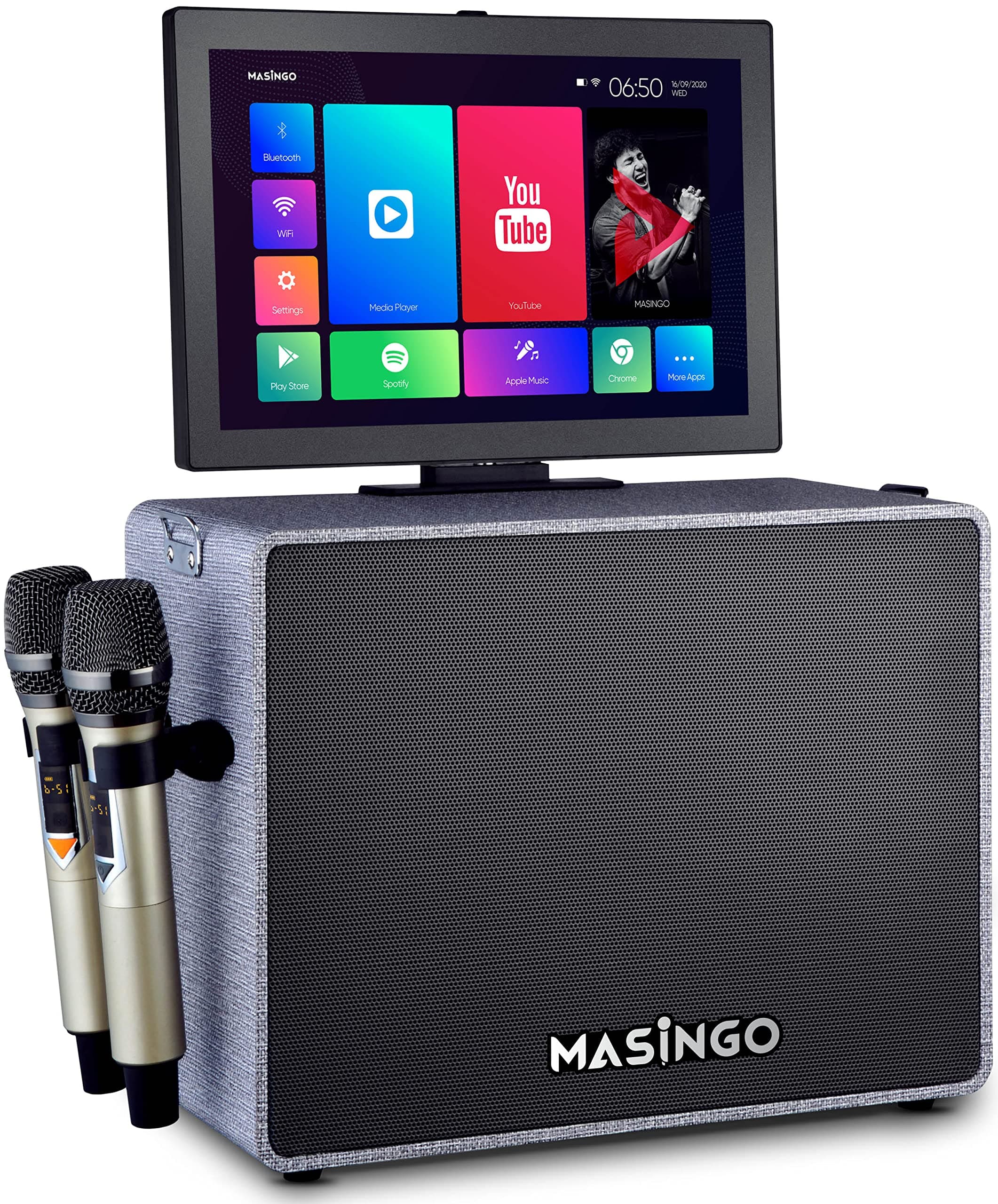 MASINGO Professional Karaoke Machine with Lyrics Display Screen for Adults and Kids - Bluetooth Portable Singing PA Speaker System with WiFi, Built...