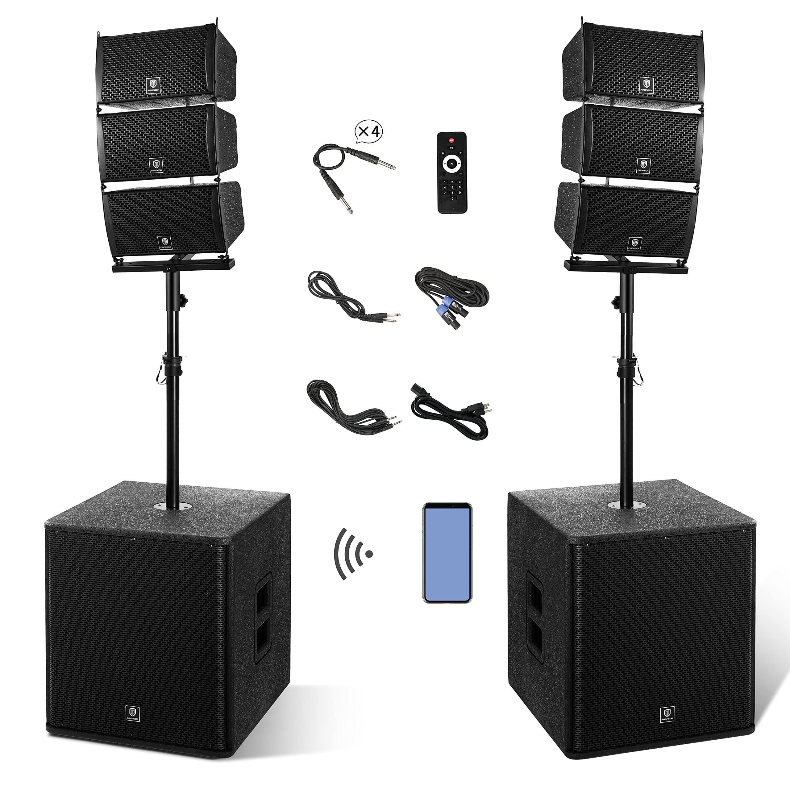 PRORECK Club 8000 18-inch 8000W P.M.P.O Stereo DJ/Powered PA Speaker System Combo Set 6 Line Array Speakers and Two 18 inch Subwoofers with Bluetoo...