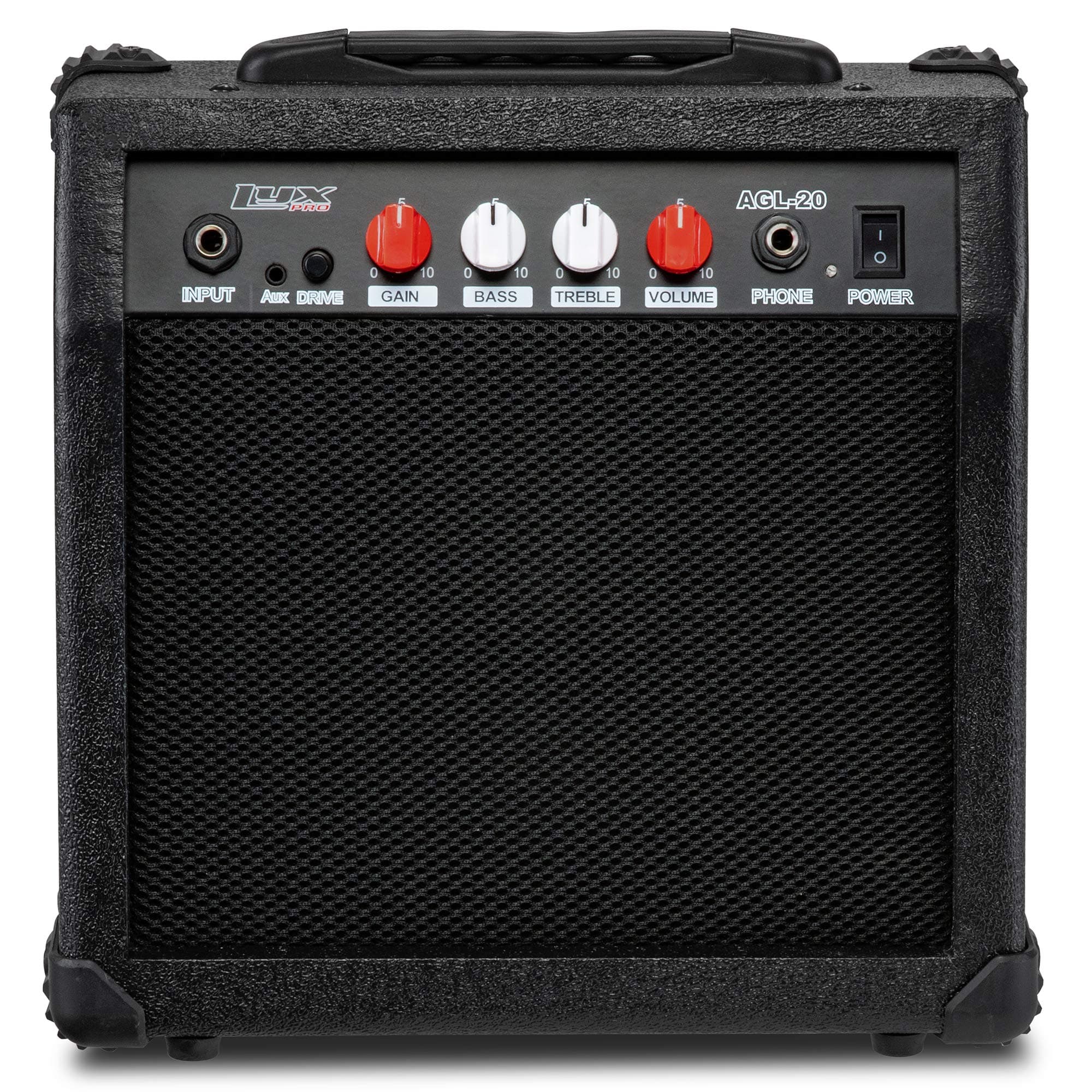 LyxPro Electric Guitar Amp 20 Watt Amplifier Built In Speaker Headphone Jack And Aux Input Includes Gain Bass Treble Volume And Grind - Black