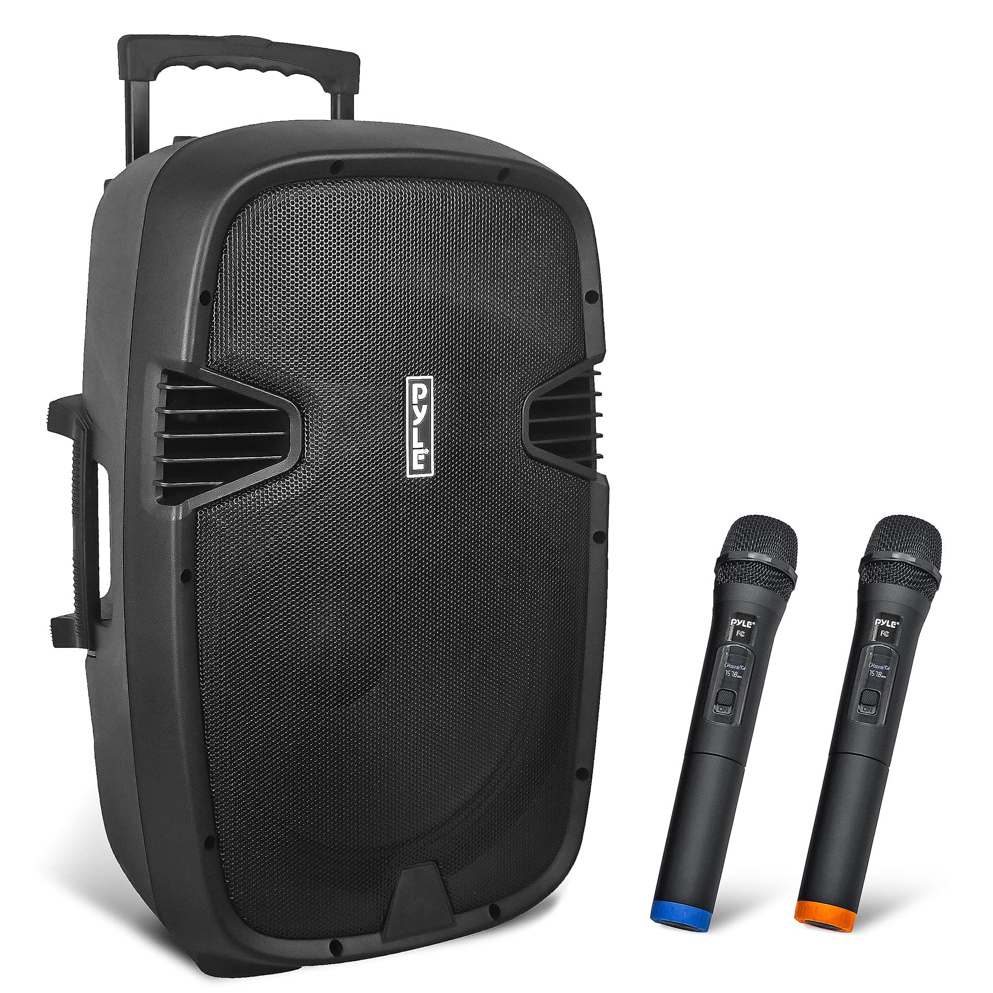 Pyle 1600 Watt, 15" Bluetooth PA Speaker-Indoor/Outdoor Portable Sound System with (2) UHF Wireless Microphones Rechargeable Battery, Audio Rec...