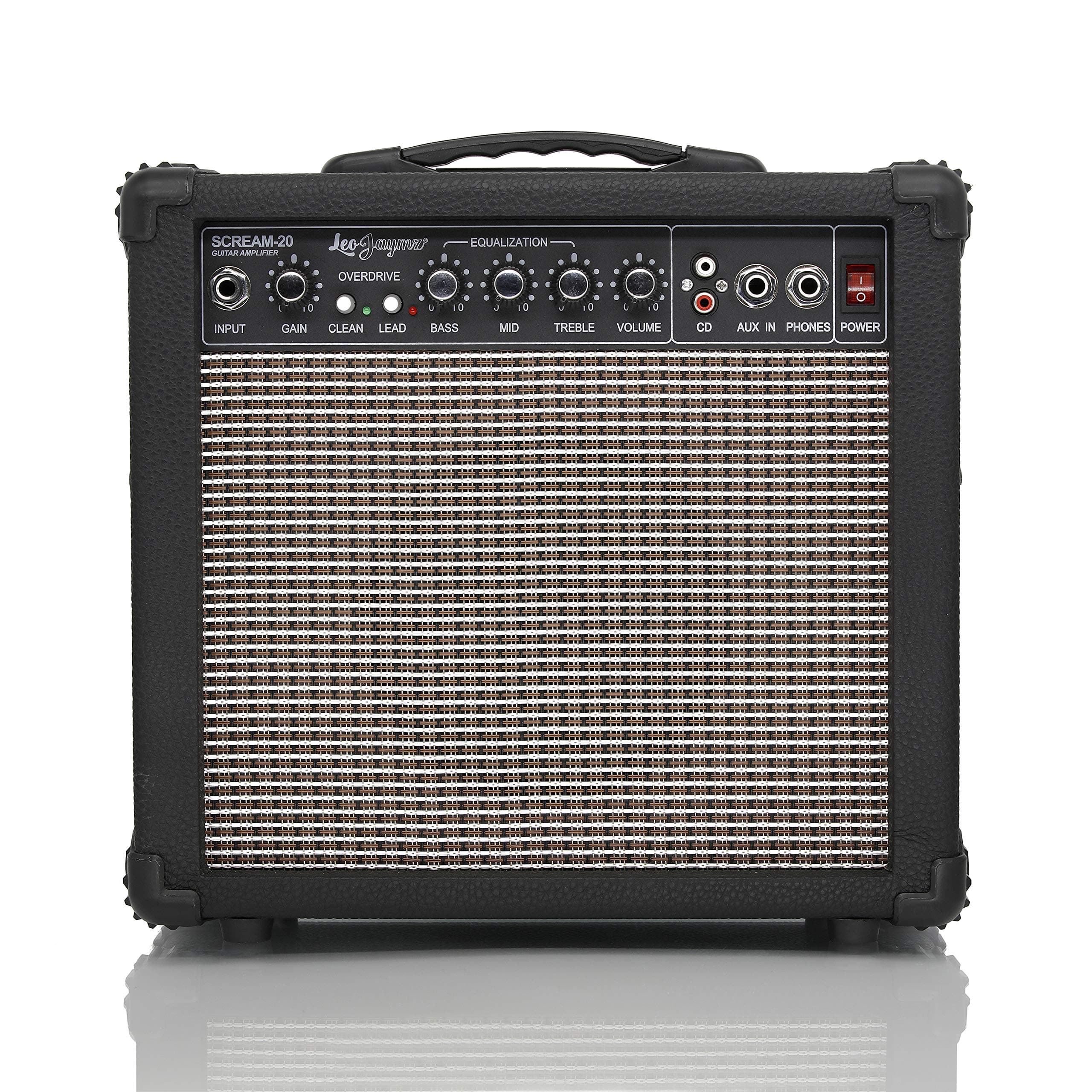 Leo Jaymz 20W Electric Guitar Amplifier - Clean and Distortion Channel - 3 Band Equalization and CD Line Input with 8" Speaker - Recording Stud...