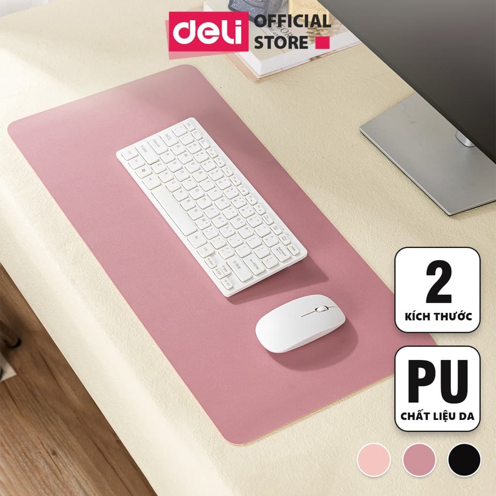 Bàn Di Chuột - Miếng Lót Chuột Hai Mặt Da PU Chống Nước Deli - Kiêm Deskpad Thảm Da, Trải Bàn Làm Việc - Nhiều Kích Cỡ Màu Sắc - Hàng Chính Hãng - VS782 VS783 - 60x30cm - Hồng Đậm