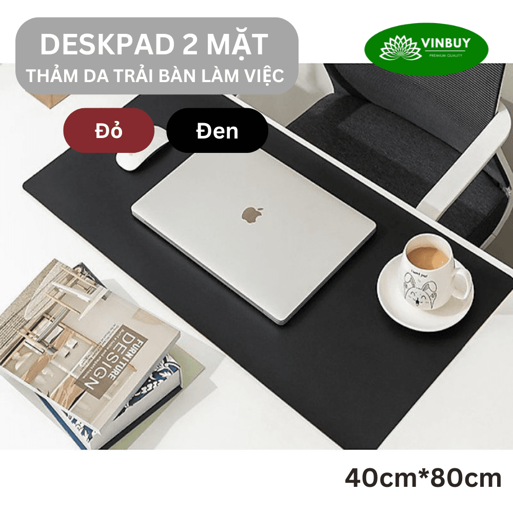 Miếng Lót Chuột Cỡ Lớn, Pad Chuột Cỡ Lớn Bằng Da Cao Cấp 40cmx80cm, Tấm Lót Chuột Thảm Da Trang Trí Bàn Làm Việc VinBuy - Hàng Chính Hãng - Đen - Đỏ