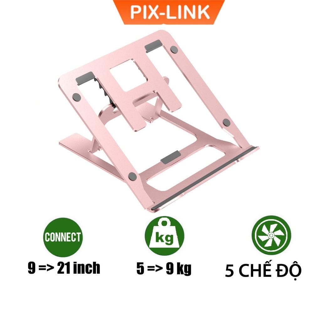 Đế Tản Nhiệt Máy Tính Laptop PIX-LINK X5P Bằng Hợp Kim Nhôm, Điều Chỉnh 5 Cấp Độ - Hàng Chính Hãng - X5P - Hồng