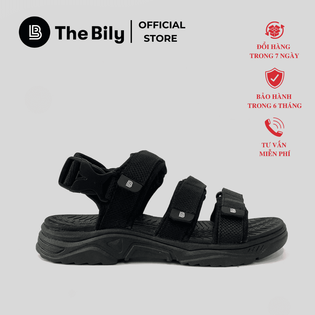 Giày Sandal Nam The Bily 3 Quai Ngang - Màu Đen BL04 - 43