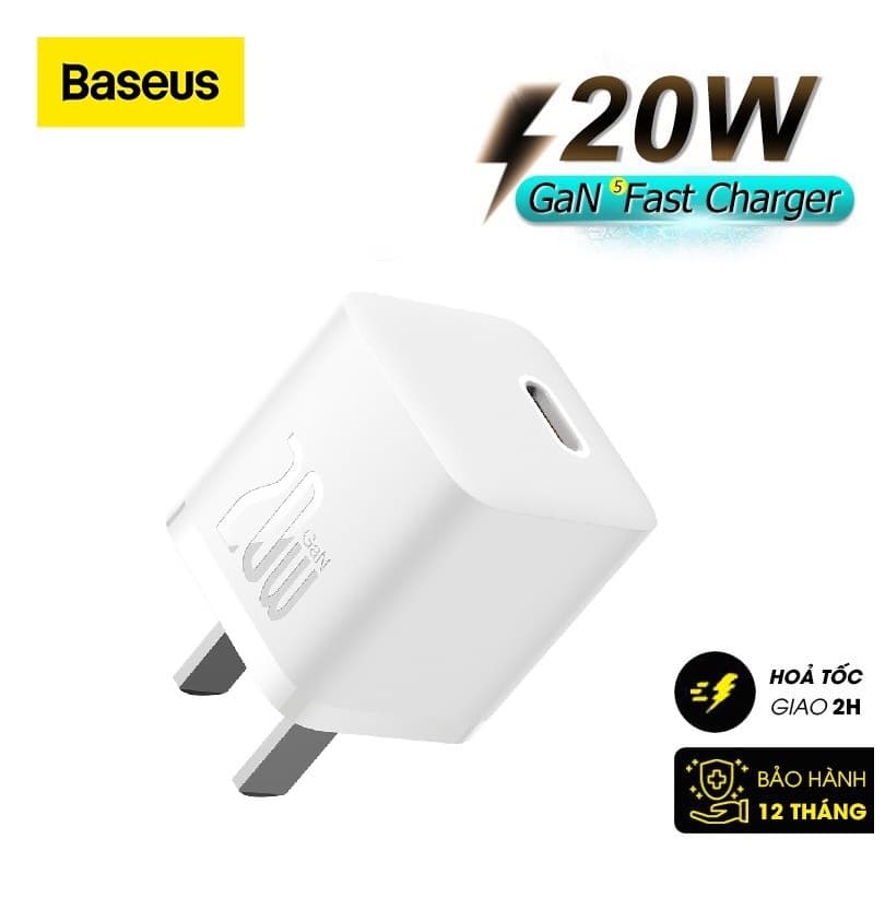Củ Sạc Nhanh Cho IPhone 20W Baseus GaN5 Fast Charger - Công Nghệ Power Delivery 3.0 QC 3.0 - Tích Hợp Chip Thông Minh - Công Nghệ Kiểm Soát Nhiệt Độ BCT - Hàng Chính Hãng - Củ GaN5 20w Trắng