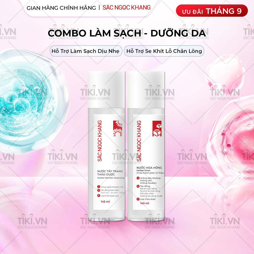 Bộ đôi làm sạch và dưỡng ẩm Sắc Ngọc Khang Nước tẩy trang 145ml   Nước hoa hồng 145ml