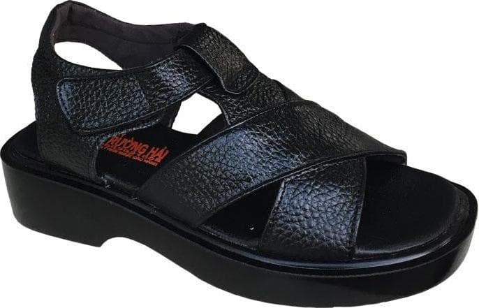 Dép sandal nam Trường Hải da bò cao cấp mềm mại không bong tróc màu đen đế PU siêu nhẹ cao 5cm SDN001 - đen - 43