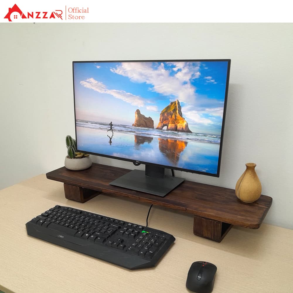 Kệ kê màn hình máy tính bằng gỗ, Kệ gỗ kê màn hình Anzzar-01  - màu gỗ thông - DXR80cmx20cm