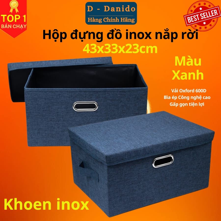 Hộp vải đựng đồ đa năng có nắp TD3a và TD3b  Túi vải Thụy Điển có nắp rời 34L sang trọng vải Oxford chính hãng - Có Khoen Inox Xanh Dương