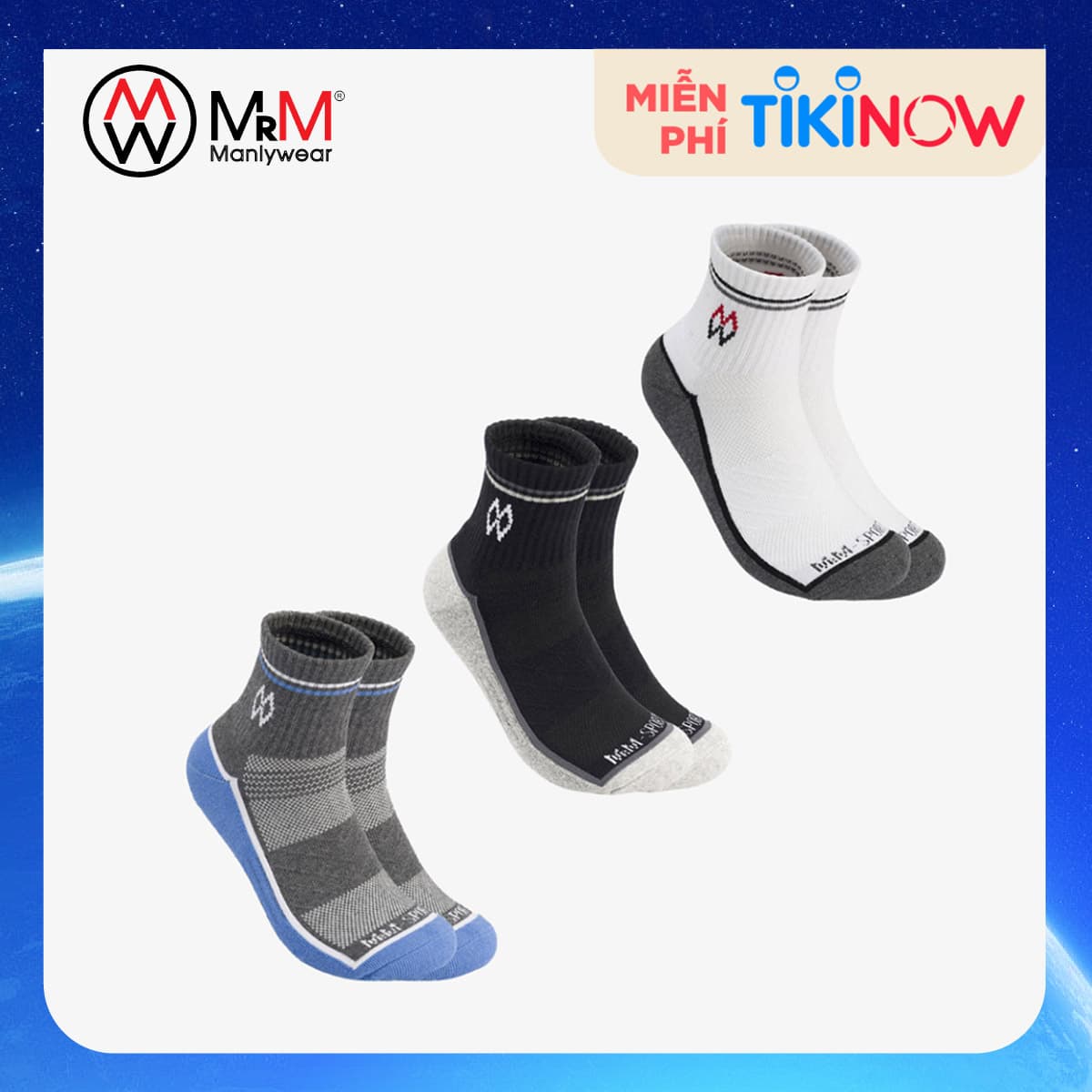 Combo 3 Đôi Tất Vớ Thể Thao, Vớ Đá Banh, Vớ Chạy Bộ Cổ Dài, Sợi Cotton Cao Cấp Chống Hôi Chân, Chống Phồng Rộp, Chống Trơn Trượt, Co Giãn 4 Chiều Mrm Manlywear - MM- Đen Ghi & Trắng