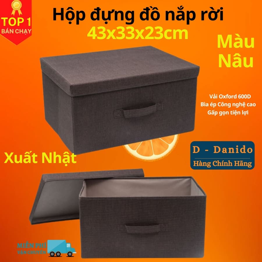 Hộp vải đựng đồ đa năng có nắp TD3a và TD3b  Túi vải Thụy Điển có nắp rời 34L sang trọng vải Oxford chính hãng - Nâu Cafe