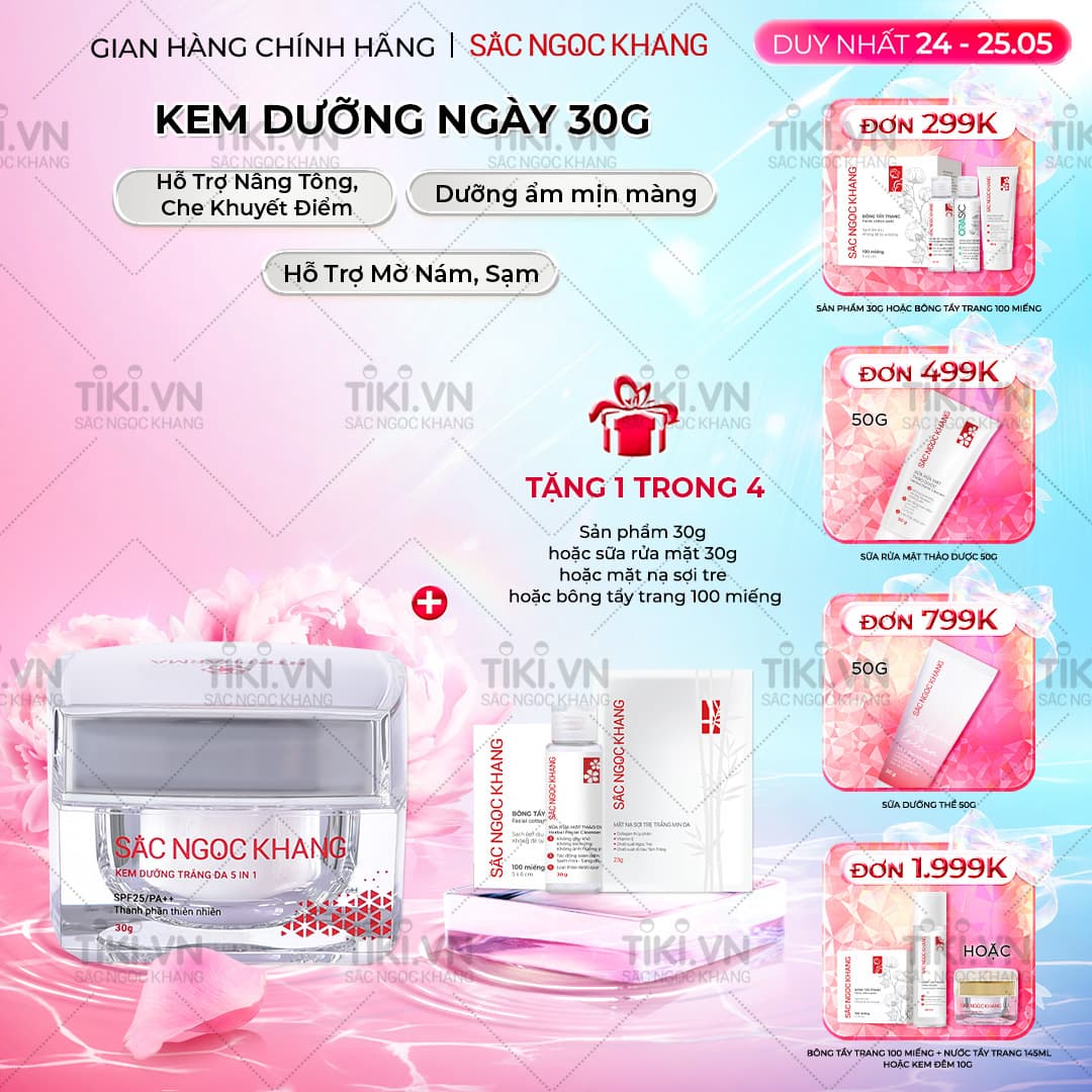 Kem dưỡng  da Sắc Ngọc Khang 5 trong 1 ban ngày 30g giúp nuôi dưỡng làn da sáng khỏe, mờ thâm nám ngăn ngừa lão hóa