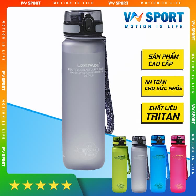 Bình Nước Thể Thao Chất Liệu TriTan UZSPACE - BPA Free An Toàn Cho Sức Khỏe, Chịu nhiệt -20C96C 500ml, 650ml, 1000ml - Xám - 650ml